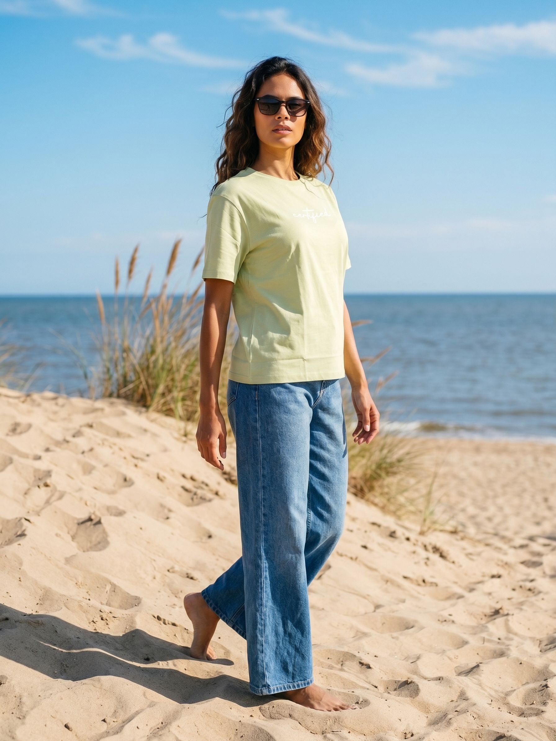 Women's Cotton Light Green Oversized Fit T Shirt