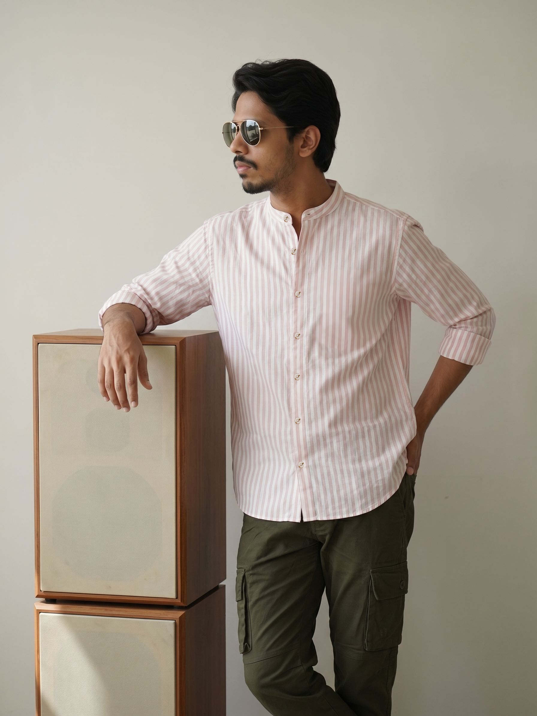 Men's Stripes Light Orange Relaxed Fit Shirt