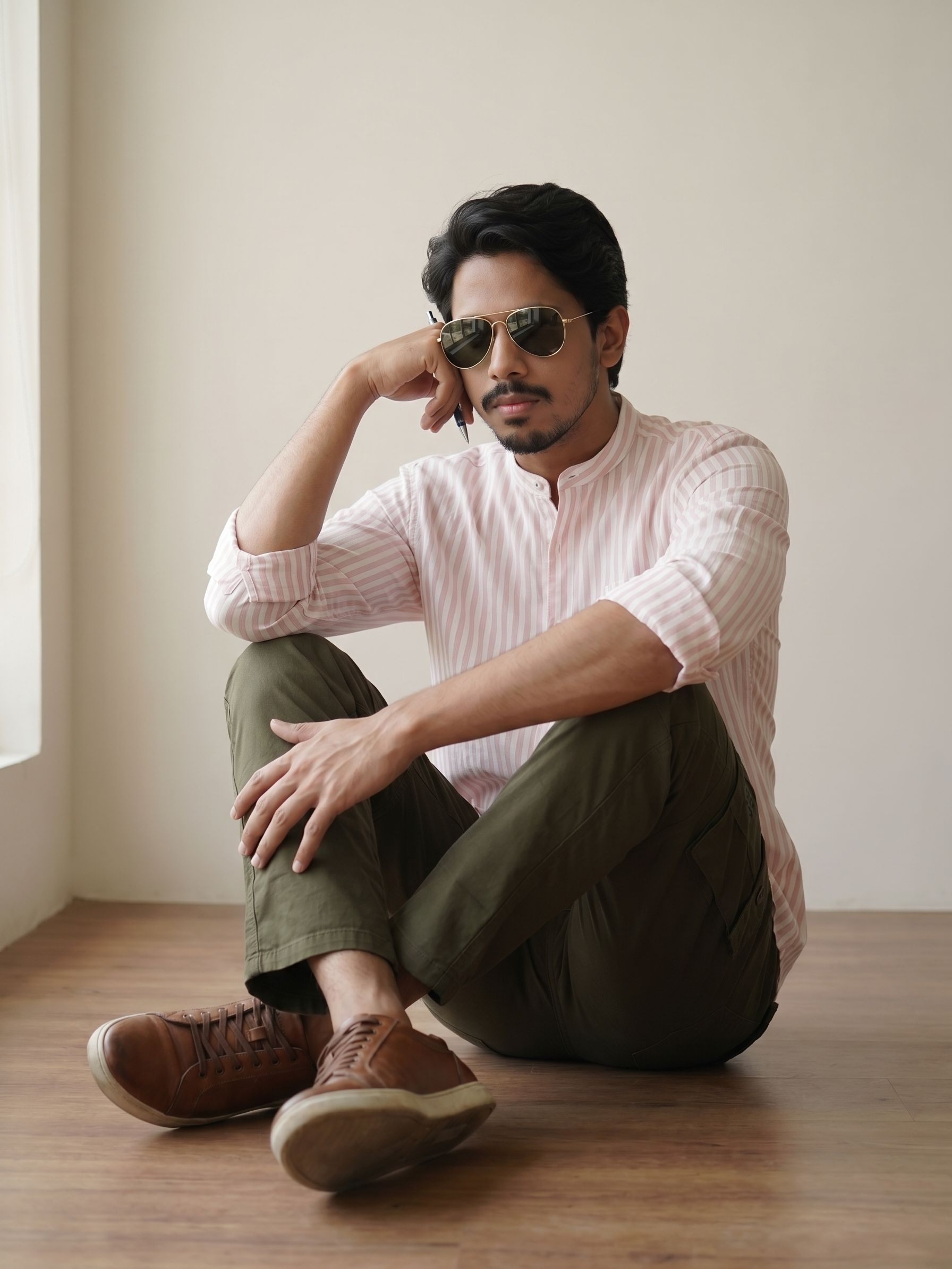 Men's Stripes Light Orange Relaxed Fit Shirt