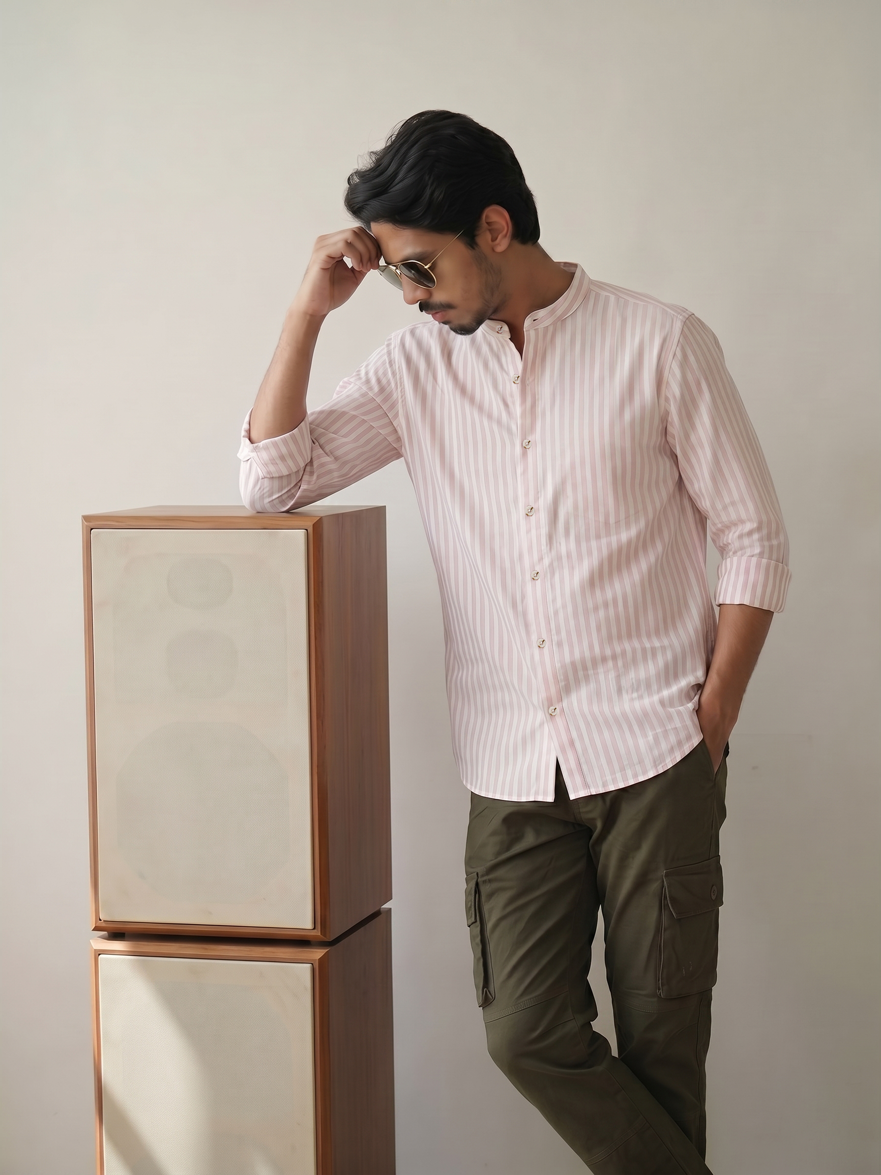 Men's Stripes Light Orange Relaxed Fit Shirt