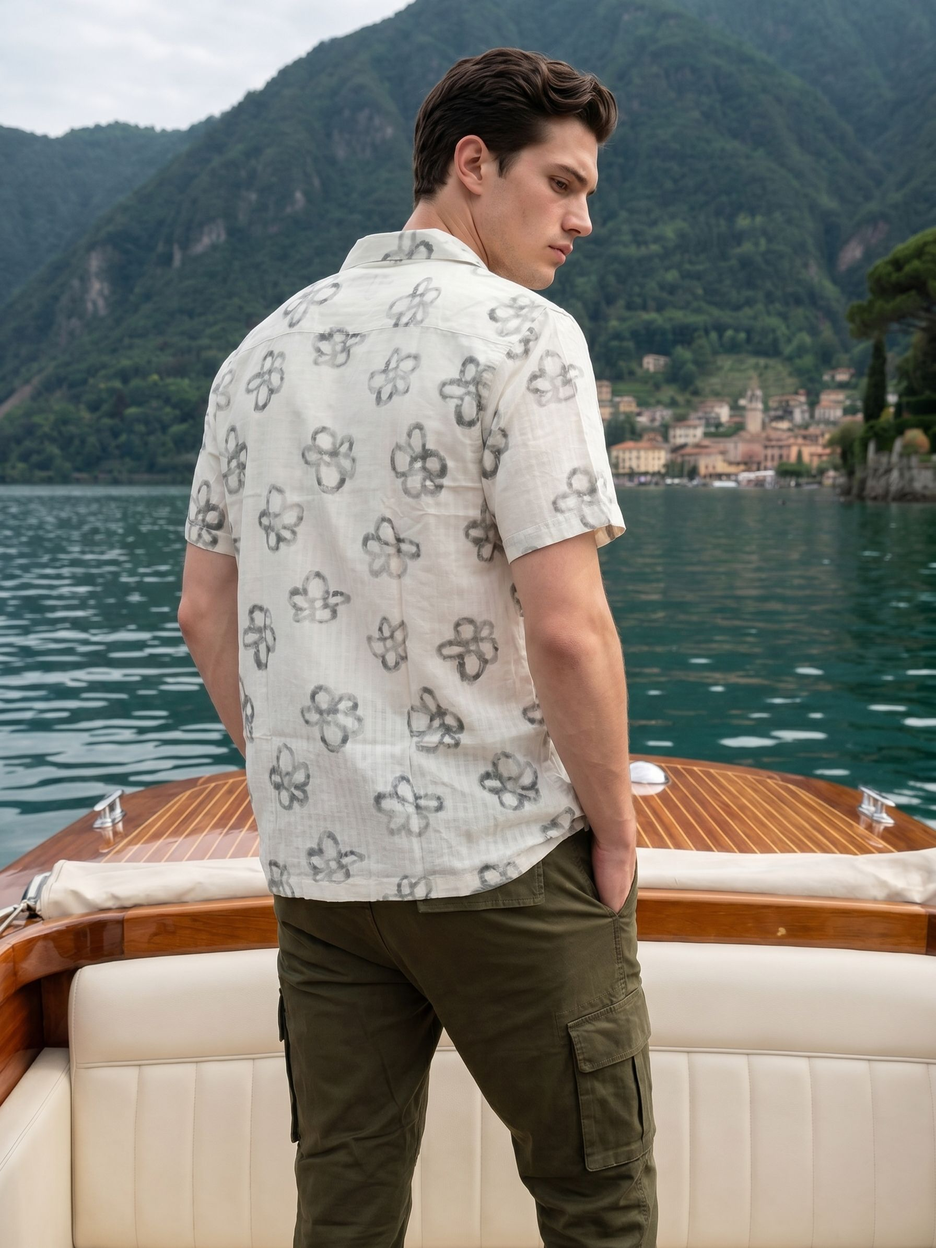 Men's Black Cuban Collar Relaxed Fit Shirt