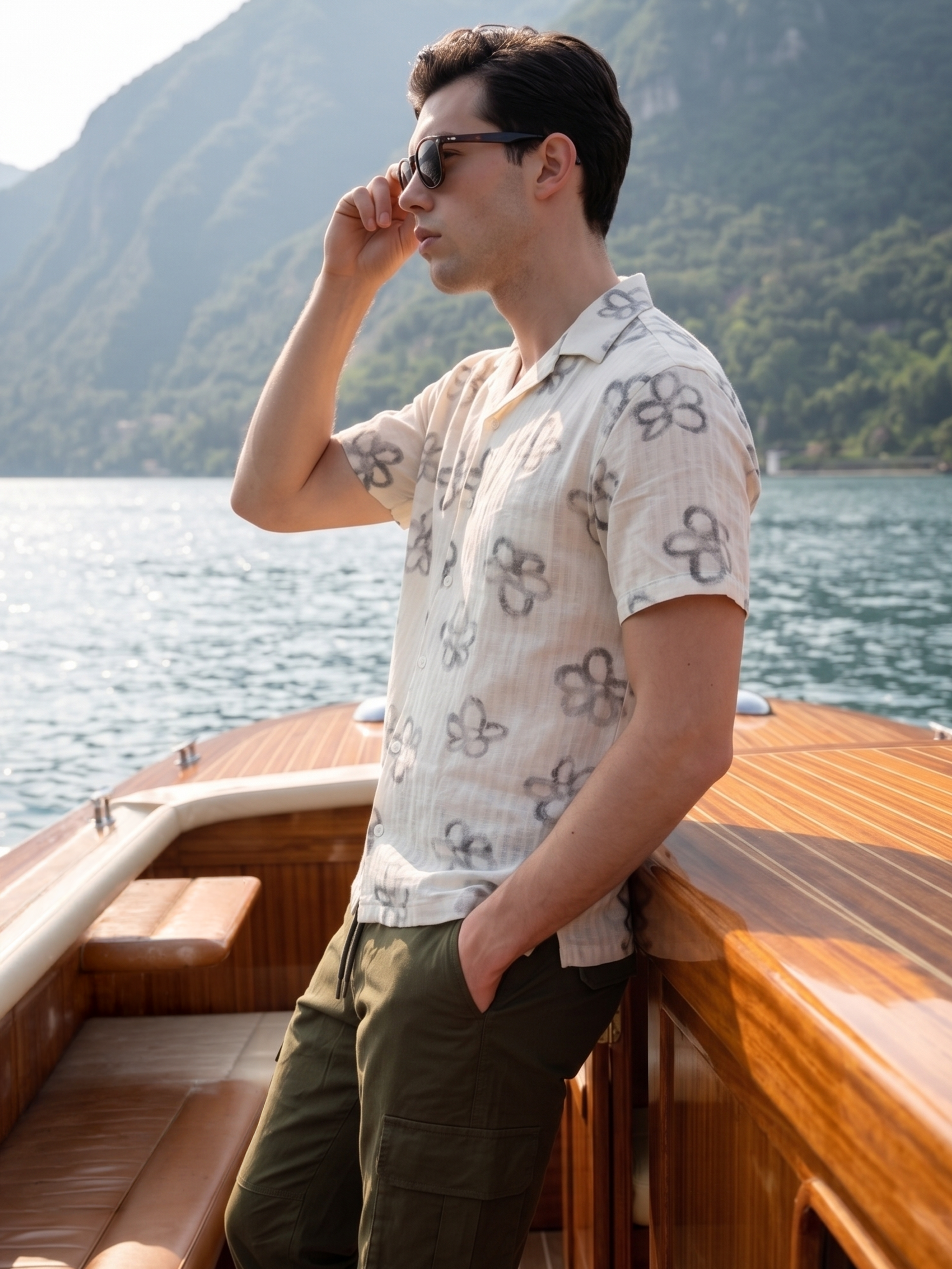Men's Black Cuban Collar Relaxed Fit Shirt
