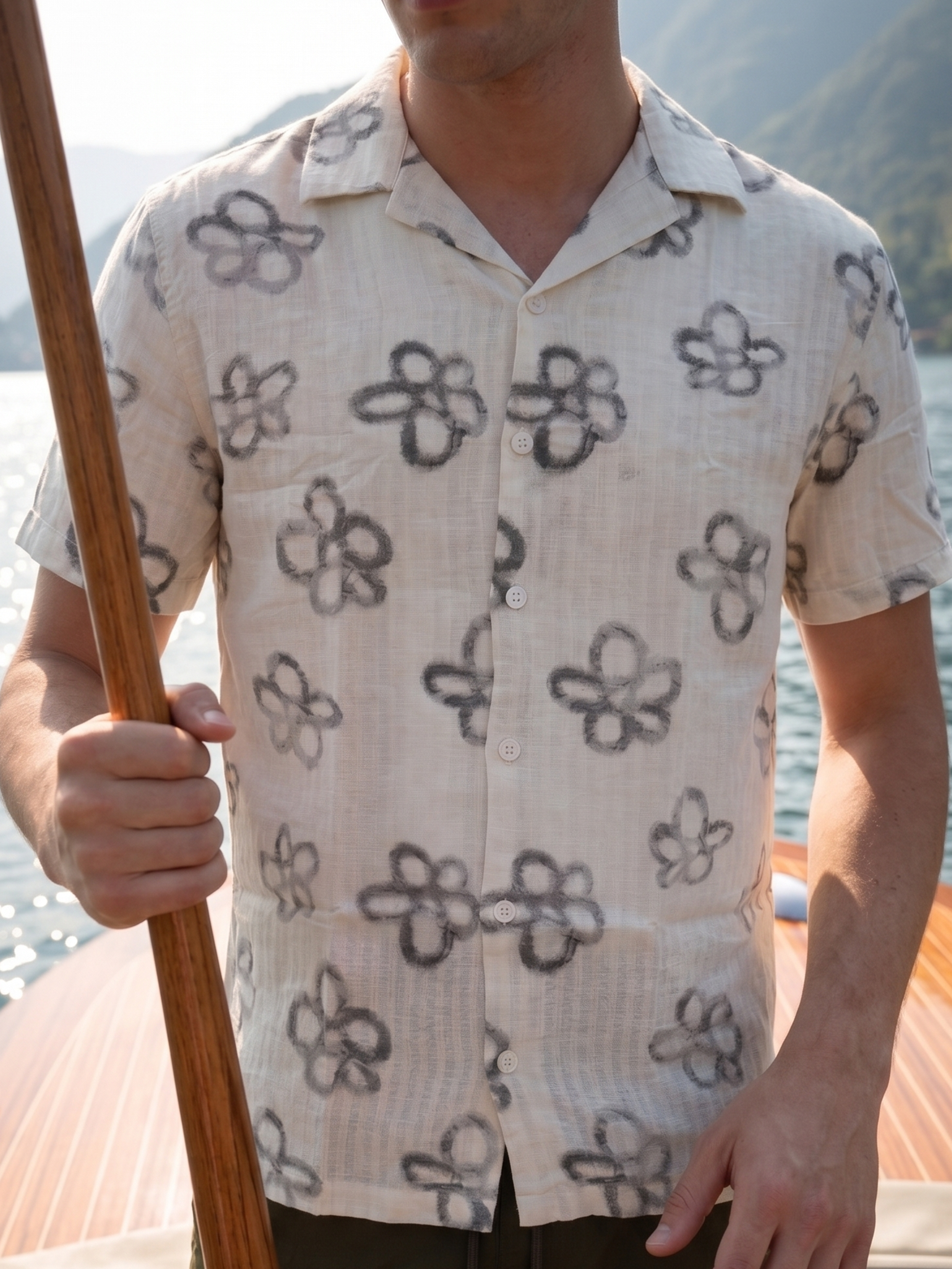 Men's Black Cuban Collar Relaxed Fit Shirt