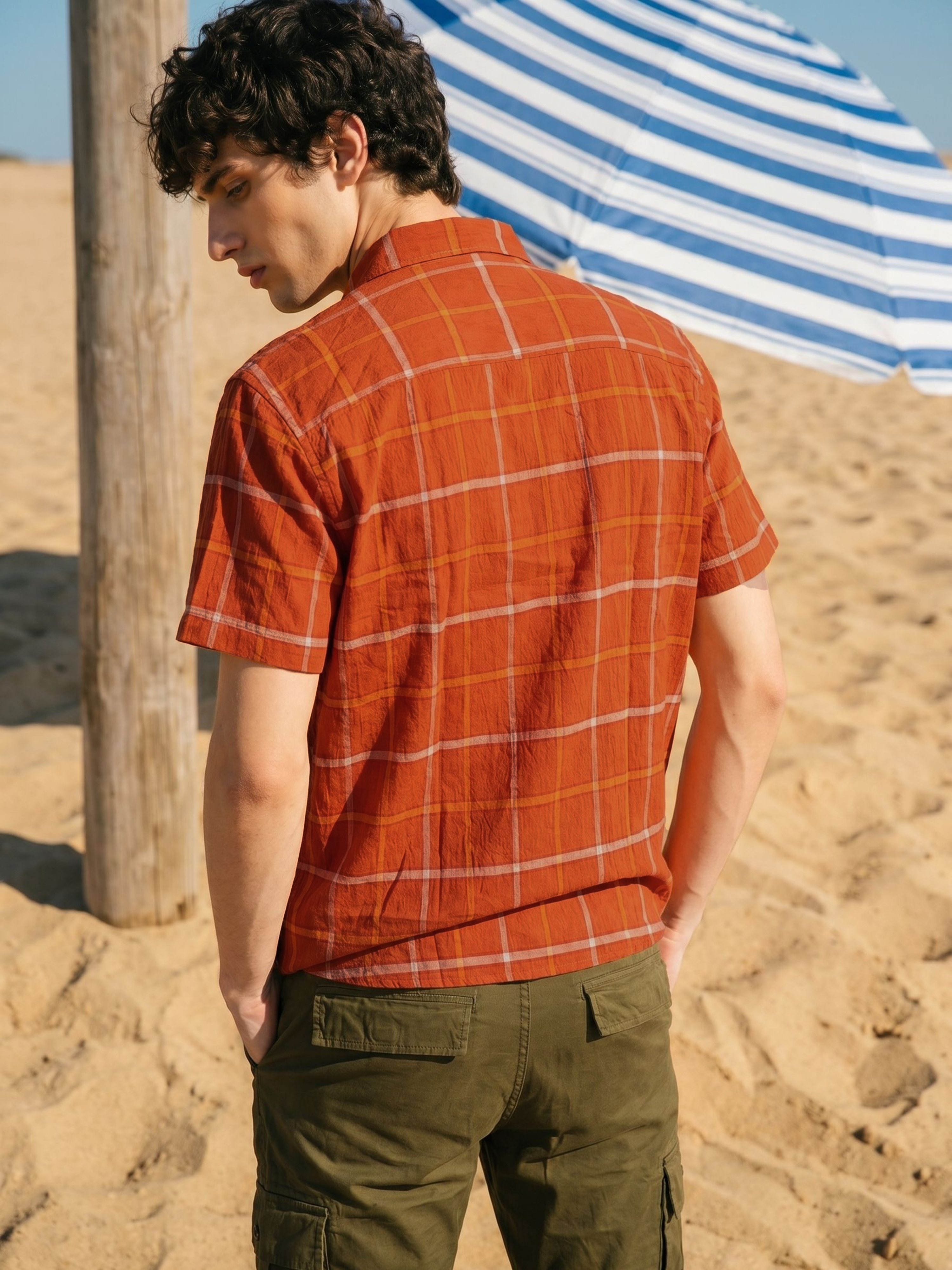 Men's Orange Cotton Relaxed Fit Shirt