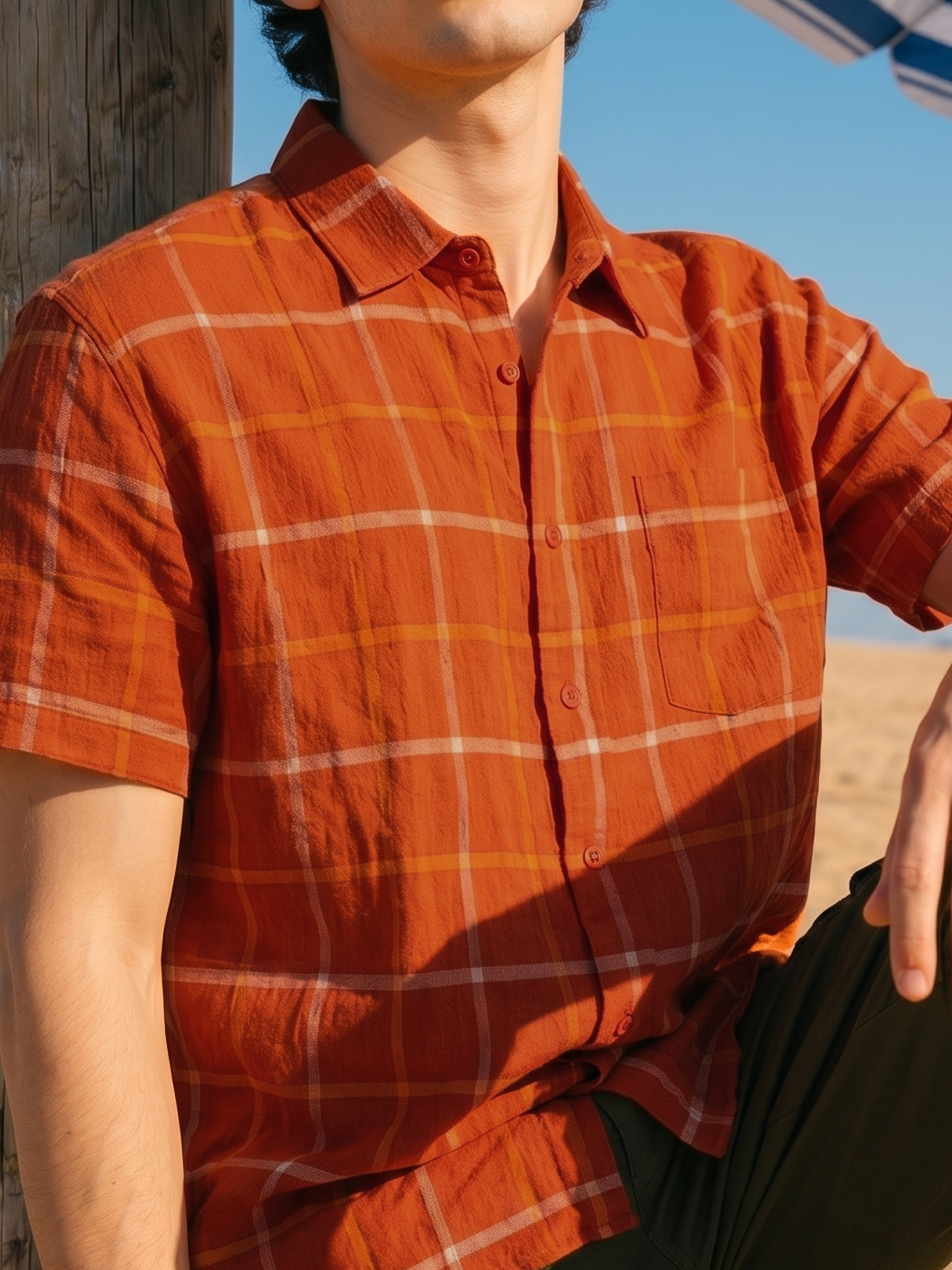 Men's Orange Cotton Relaxed Fit Shirt