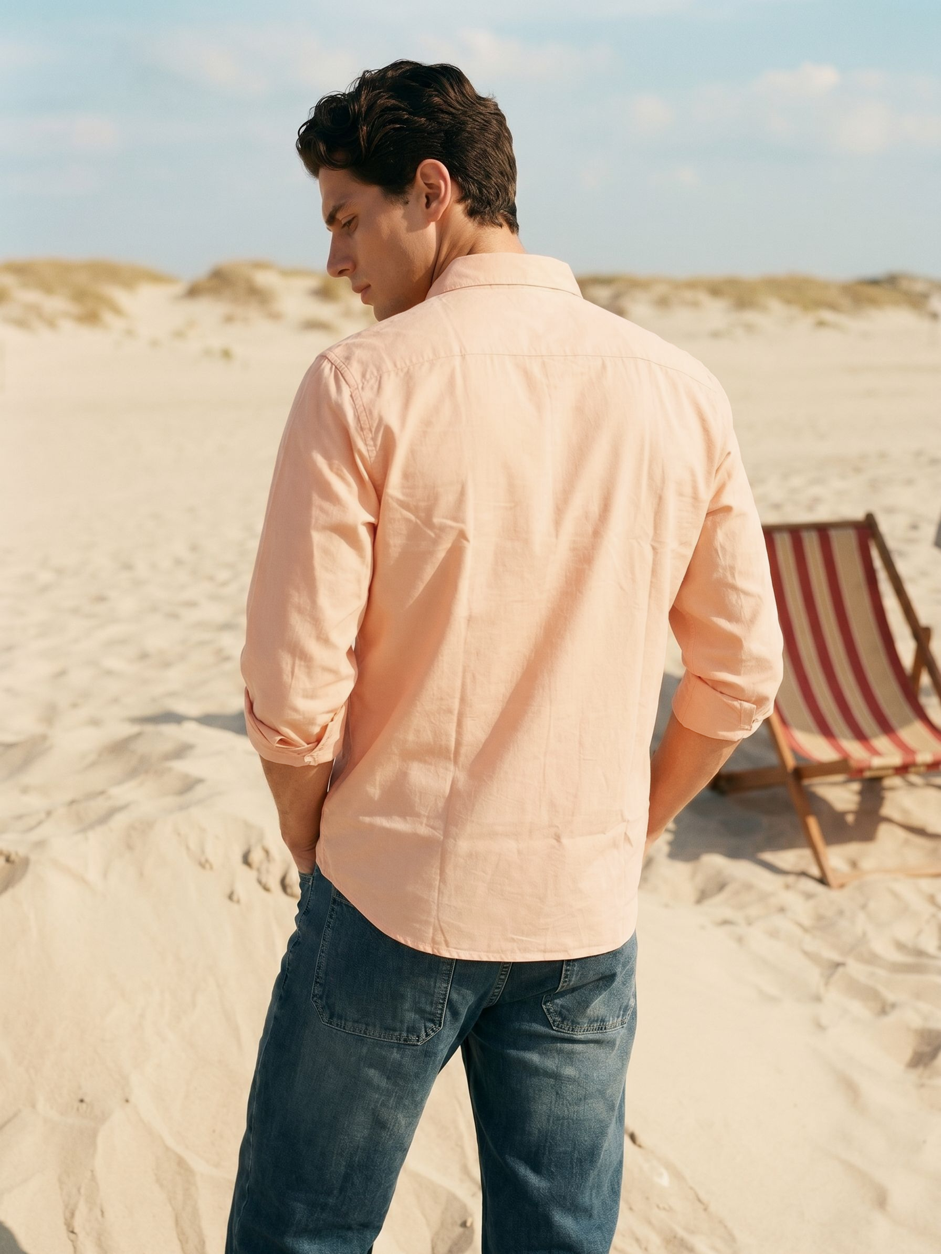 Mens Orange Cotton Relaxed Regular Collar Shirt