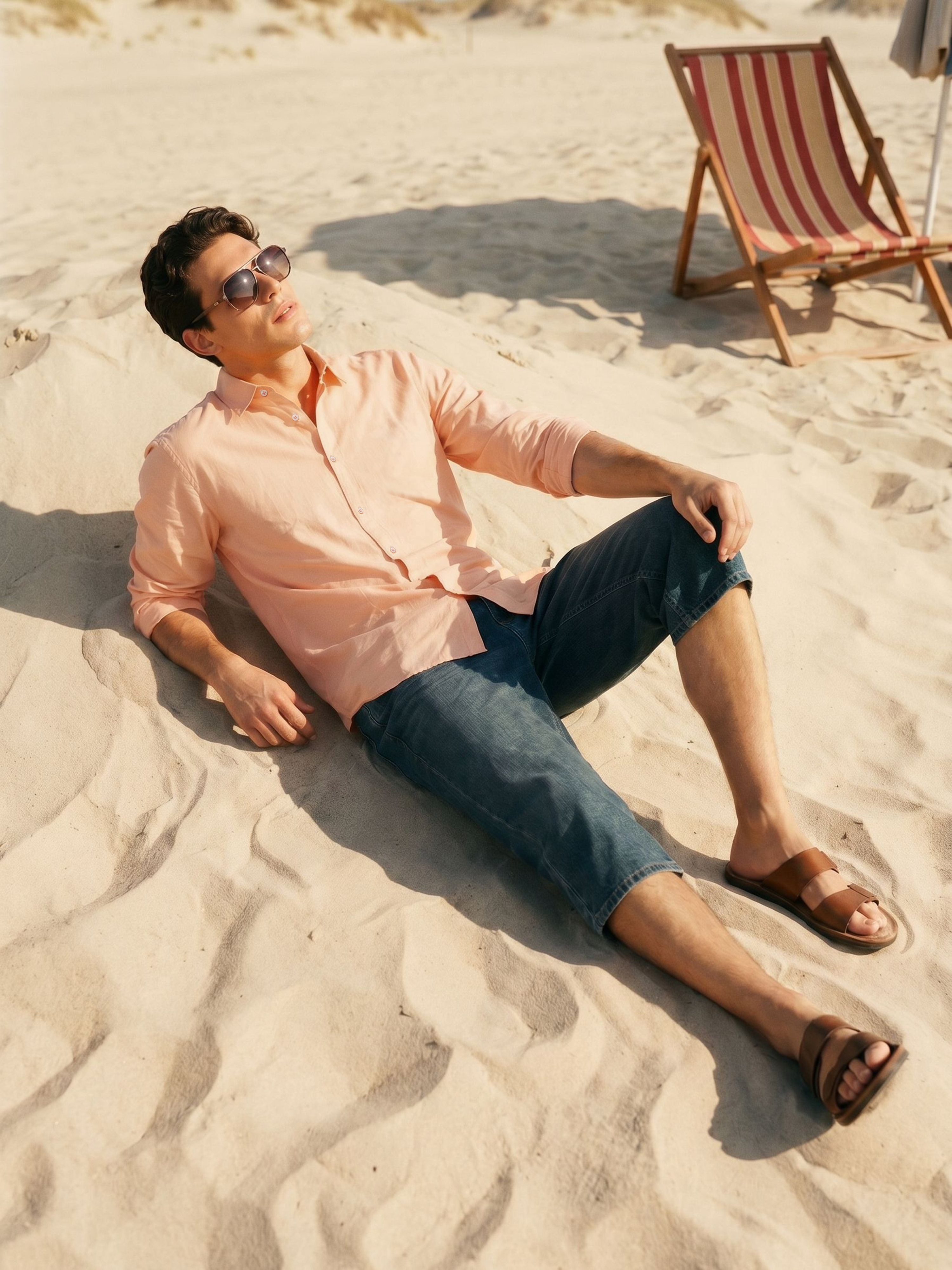 Mens Orange Cotton Relaxed Regular Collar Shirt