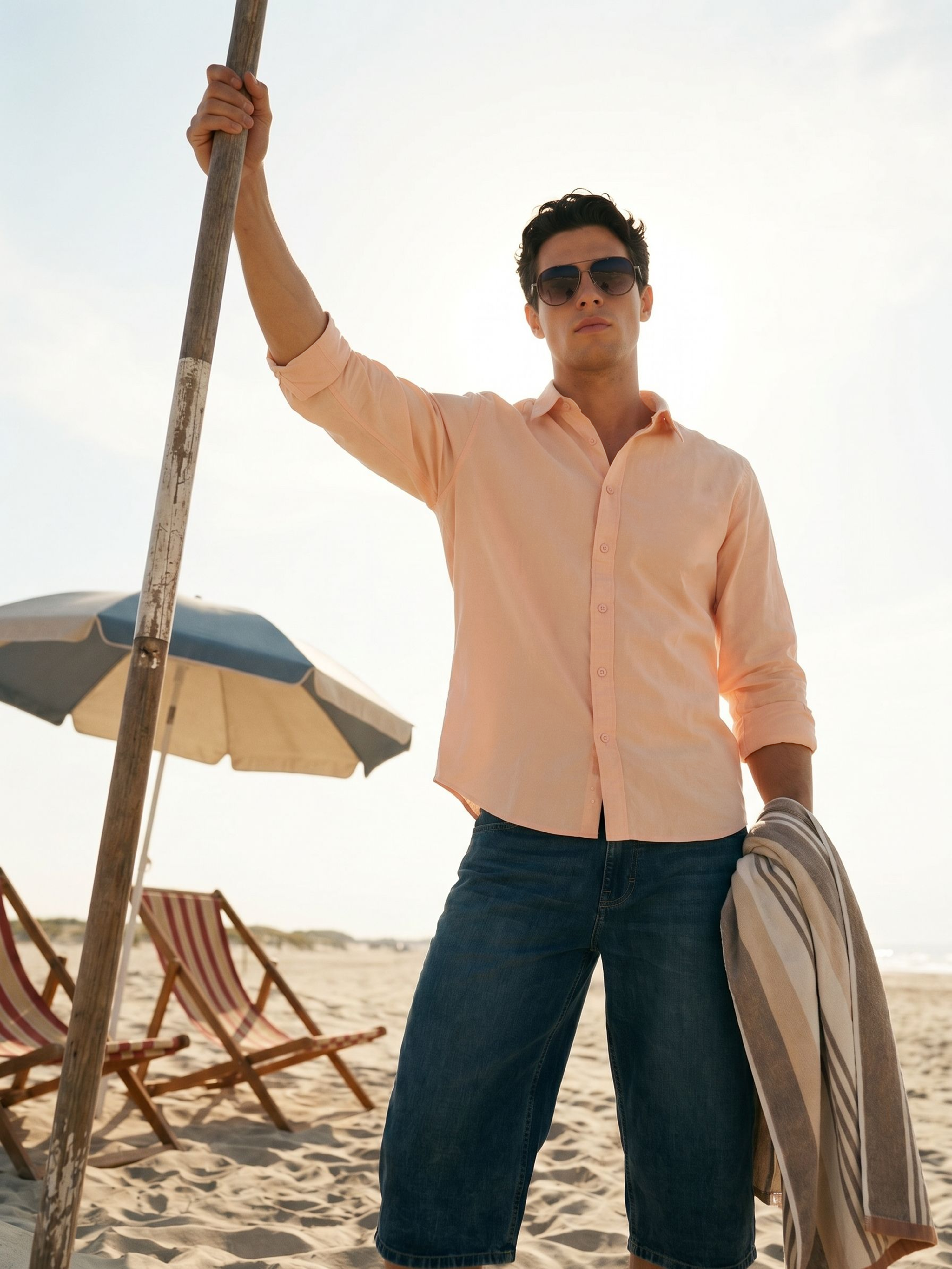 Mens Orange Cotton Relaxed Regular Collar Shirt