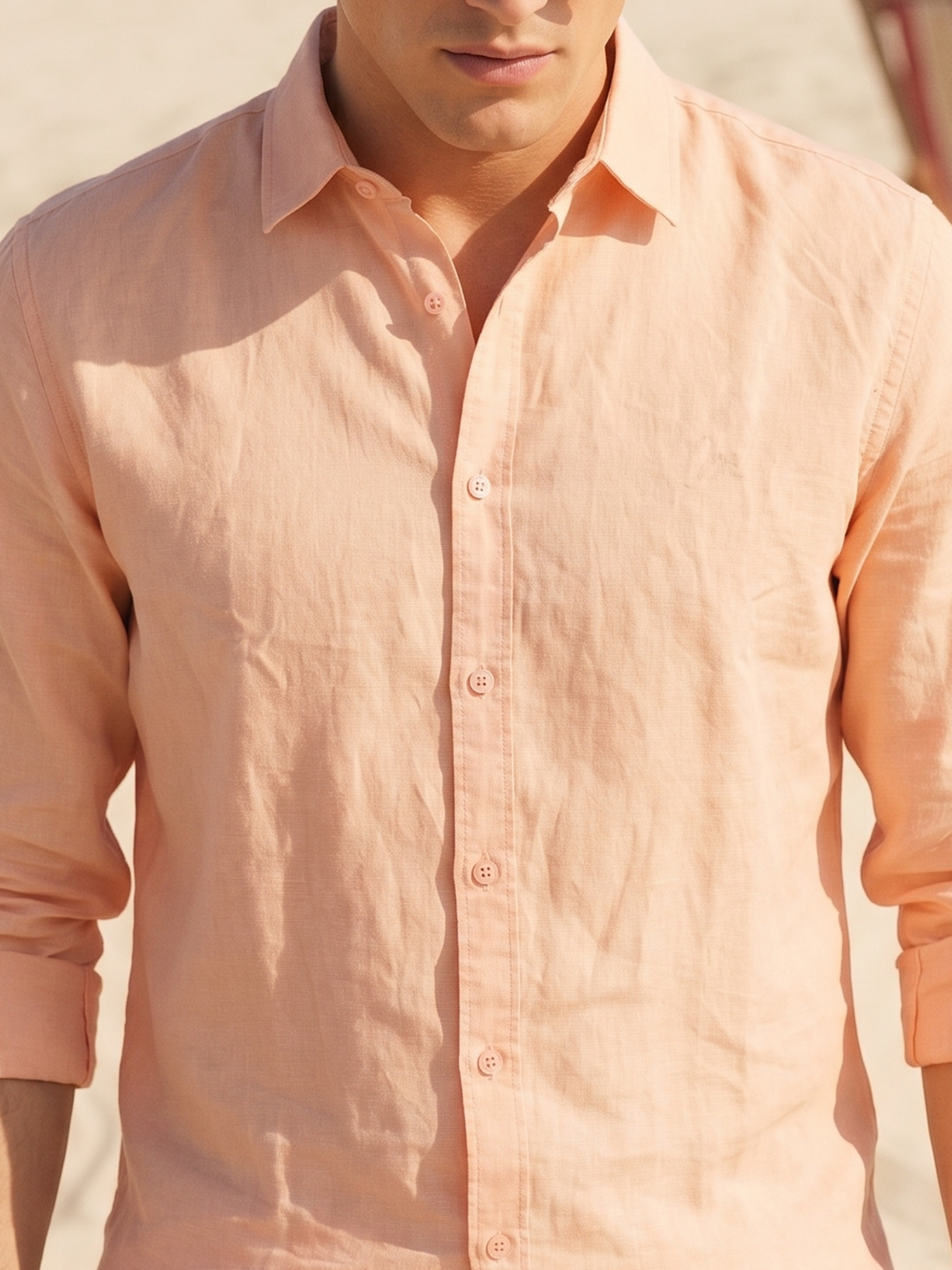 Mens Orange Cotton Relaxed Regular Collar Shirt