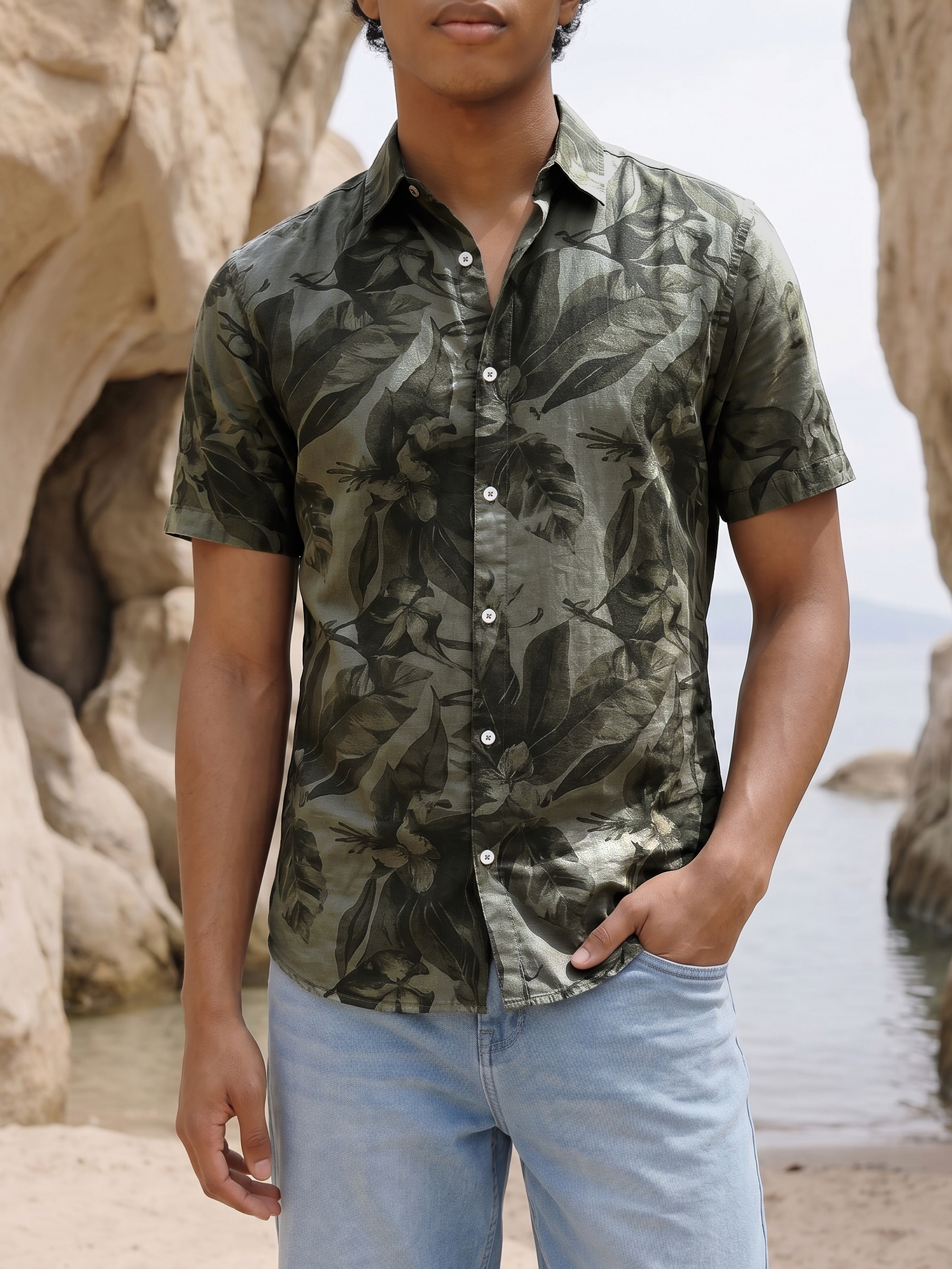 Men's Imported Prints Green Relaxed Fit Shirt