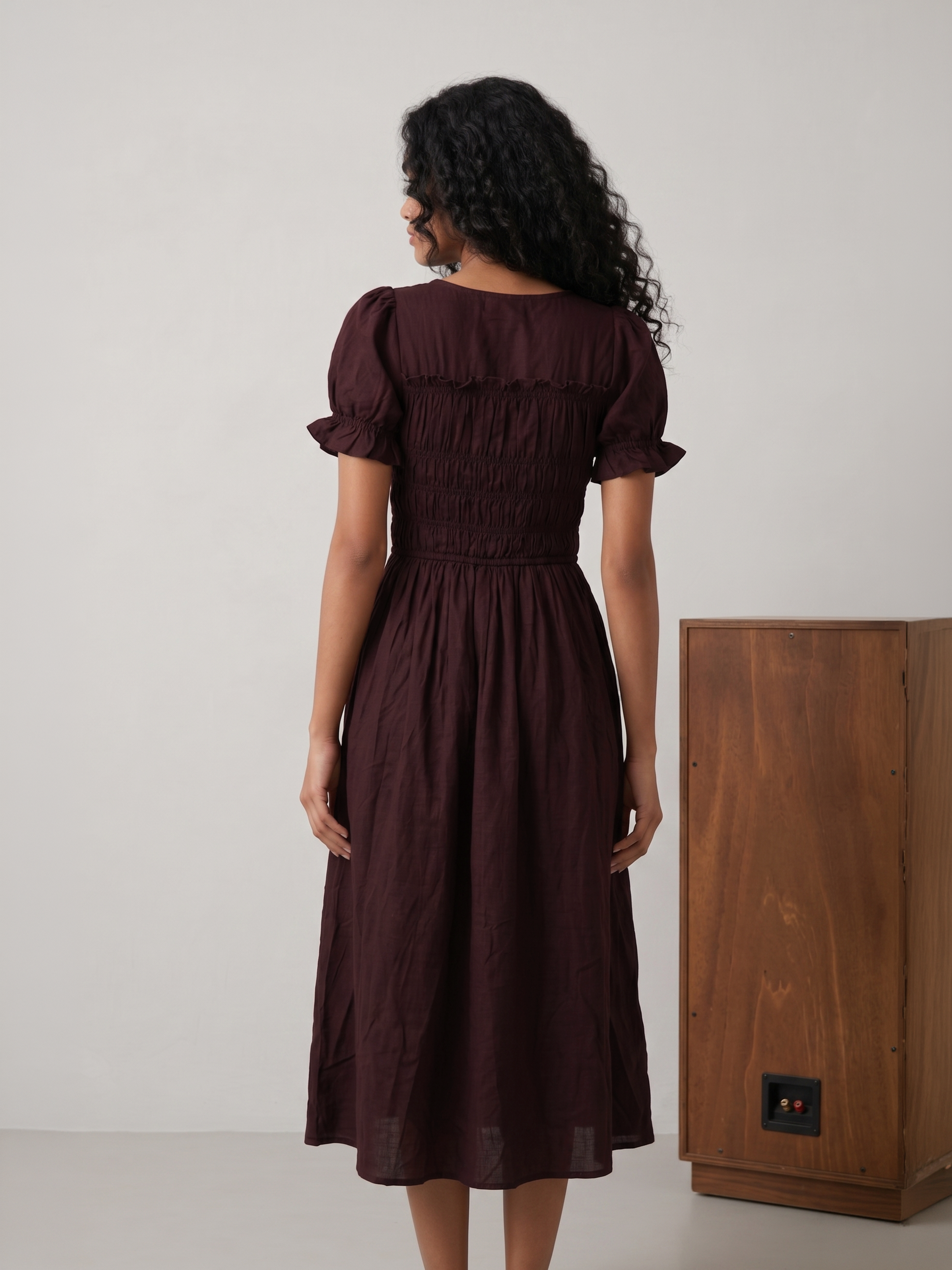 Women's NV Cotton Maroon Plain Dresses