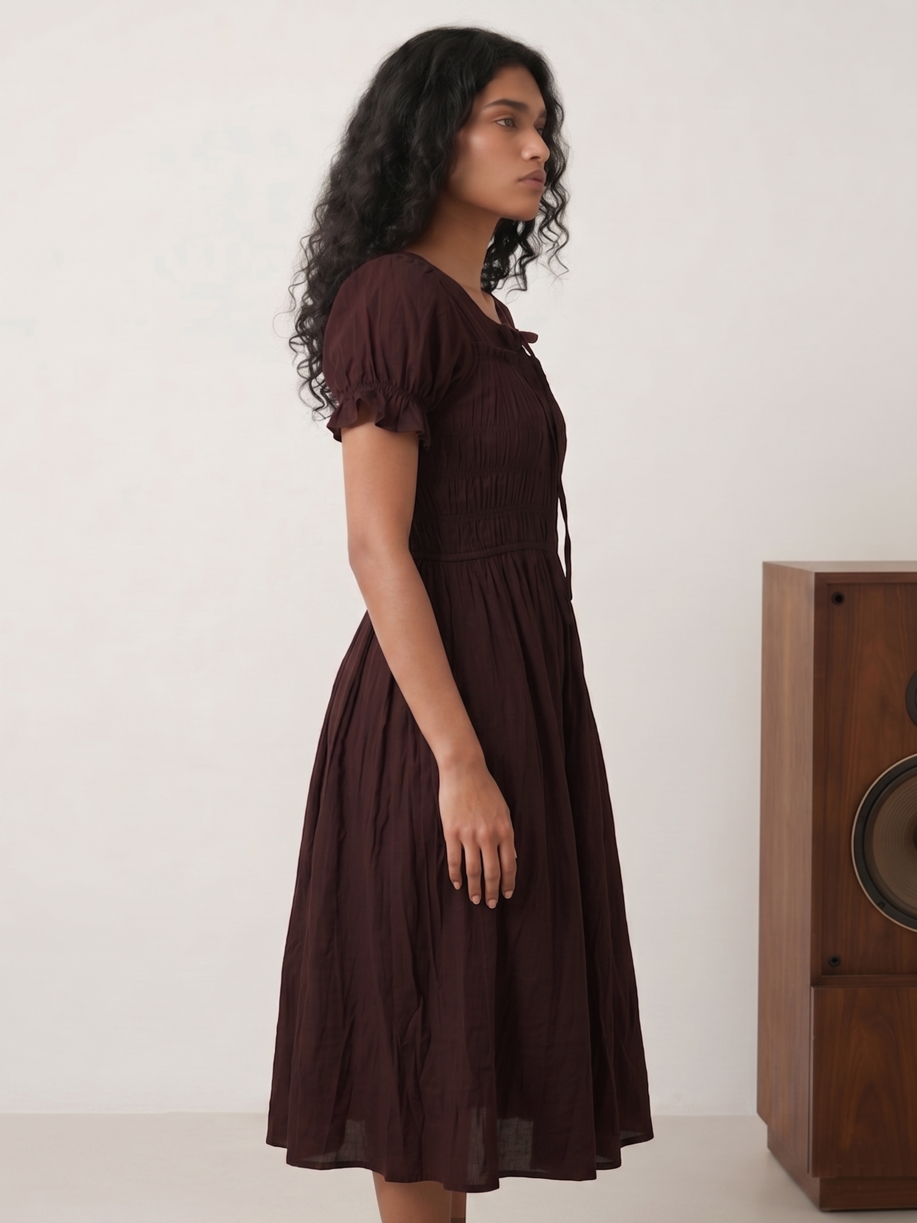 Women's NV Cotton Maroon Plain Dresses