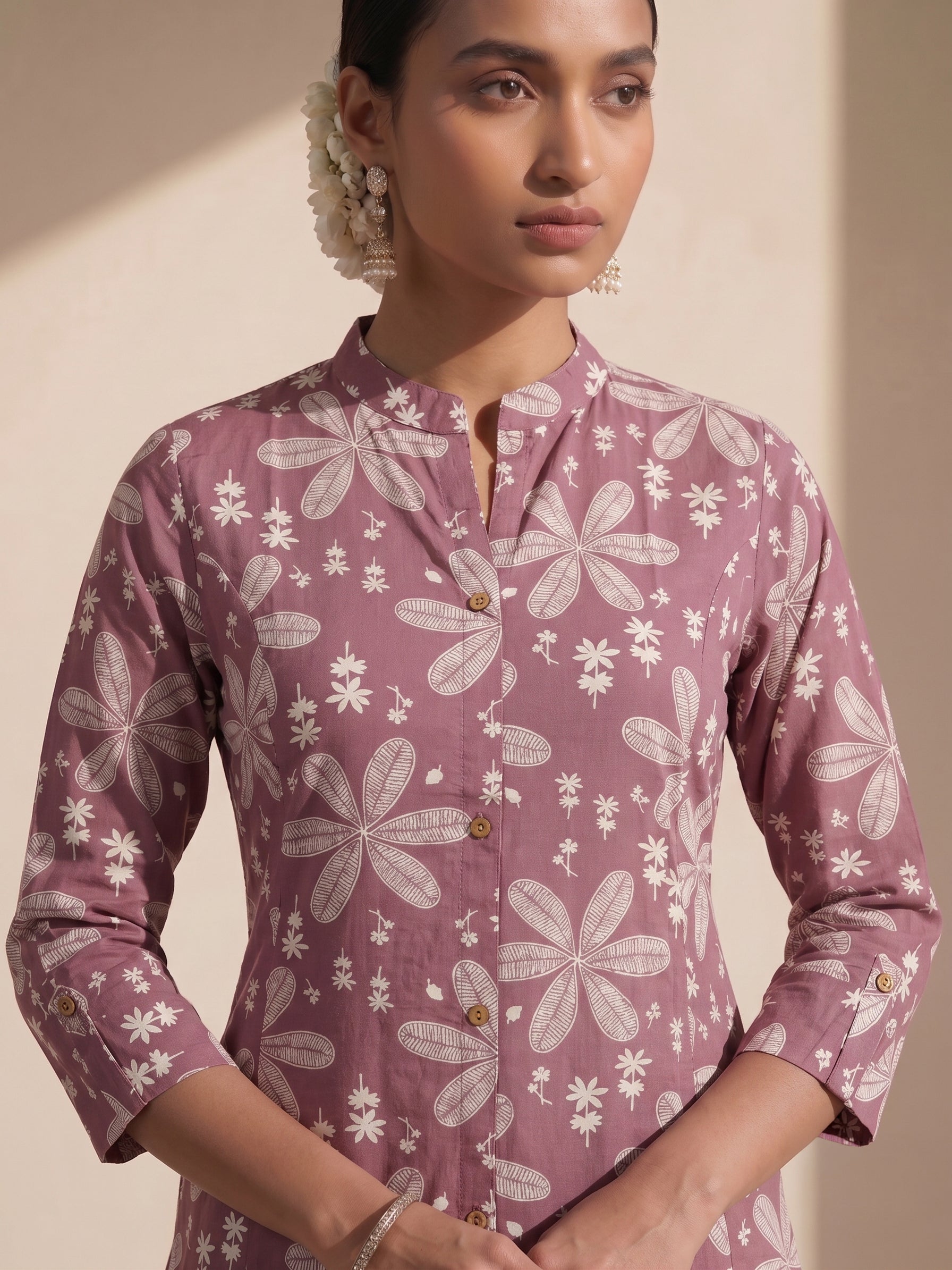 Women's Cotton Pink Regular Fit Printed Kurti Set