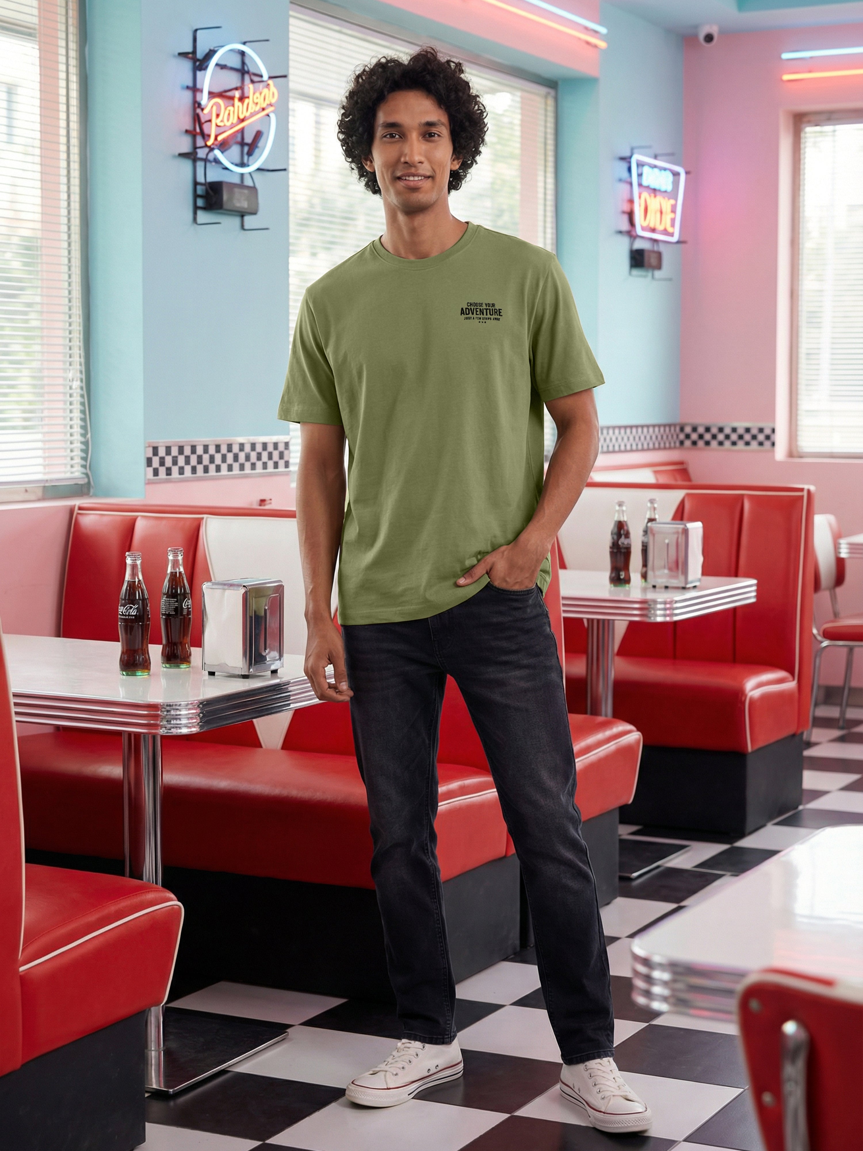 Green Cotton Jersy Round Neck Half Sleeve T Shirt For Male