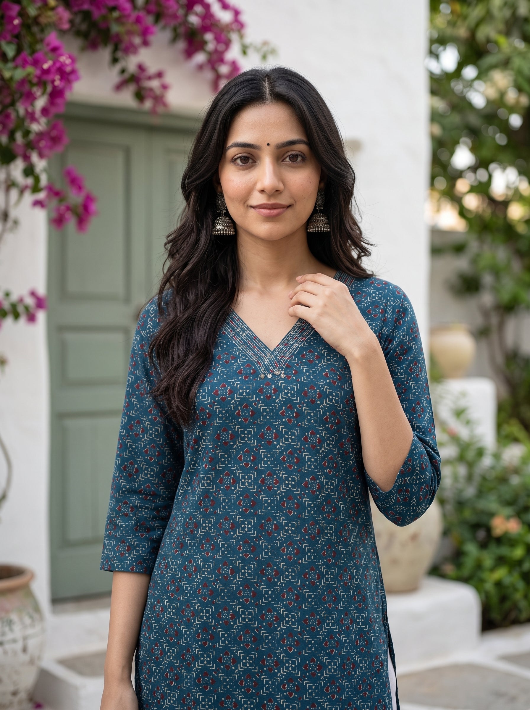 Women's Cotton Blue Regular Fit Kurti