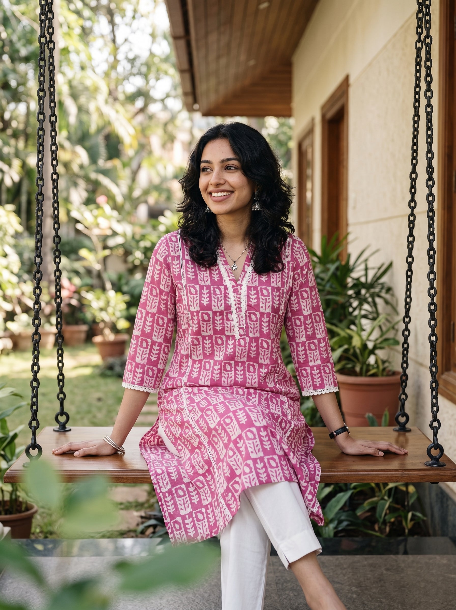 Women's Cotton Pink Regular Fit Kurti