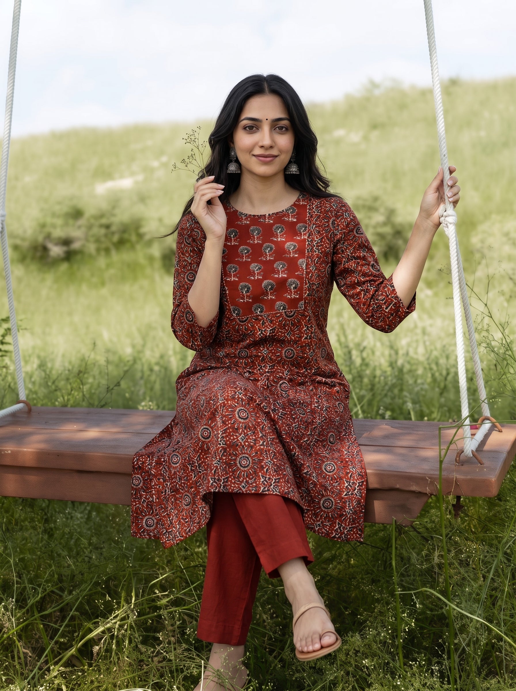 Women's Cotton Maroon Regular Fit Kurti