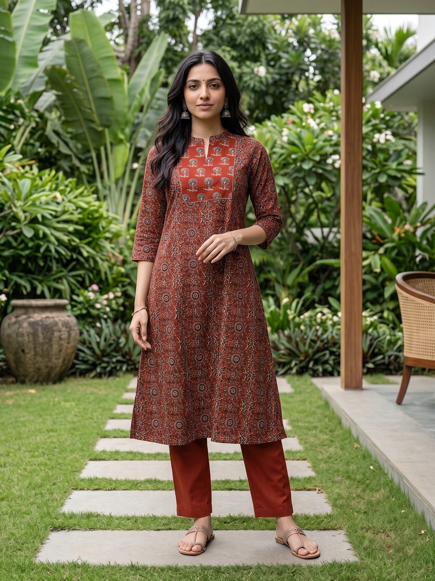 Women's Cotton Maroon Regular Fit Kurti