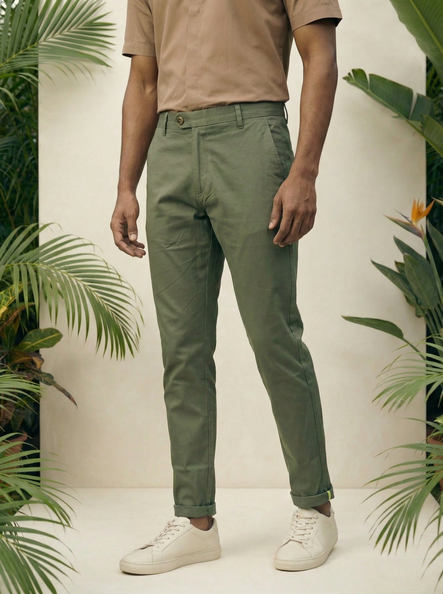 Men’s Regular Fit Chinos Pista Cotton Twill Contrast Detail