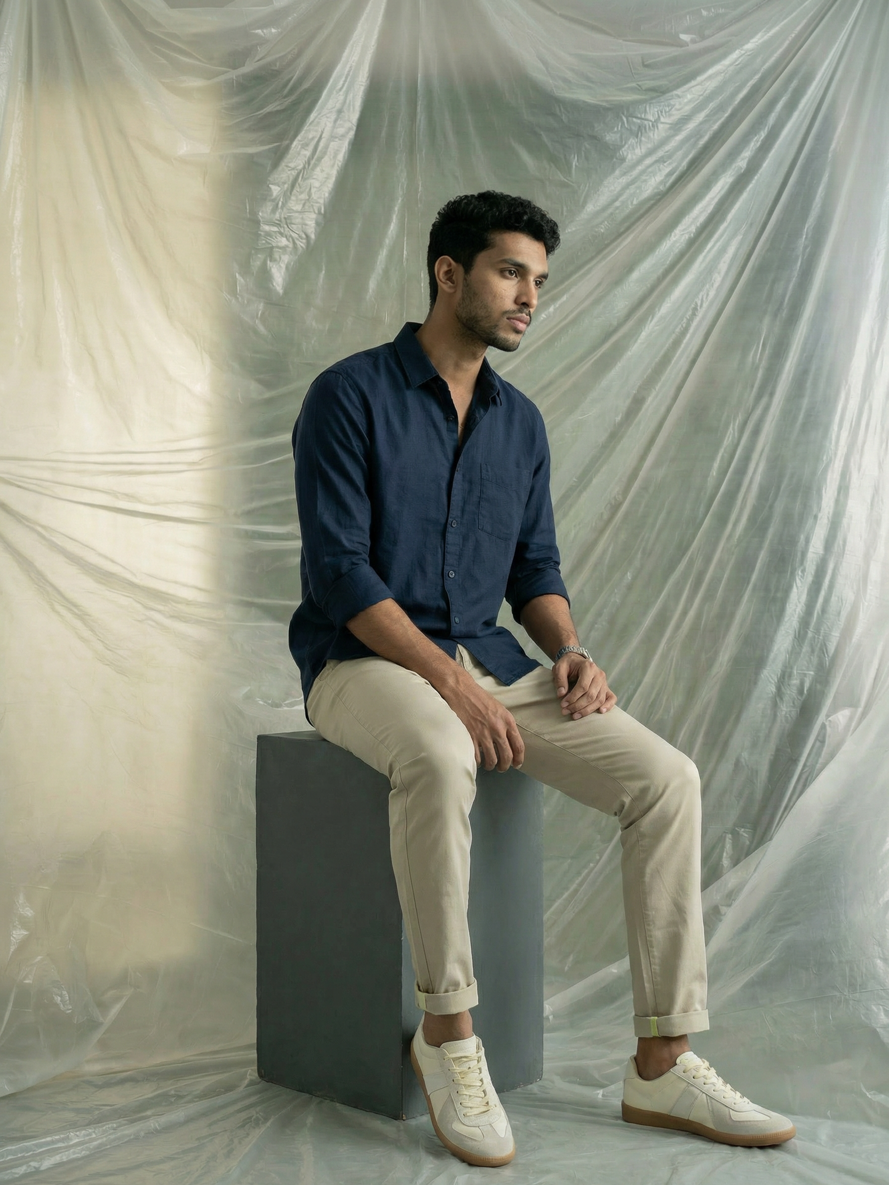 Men’s Regular Fit Cotton Twill Chinos Ash with Contrast Piping