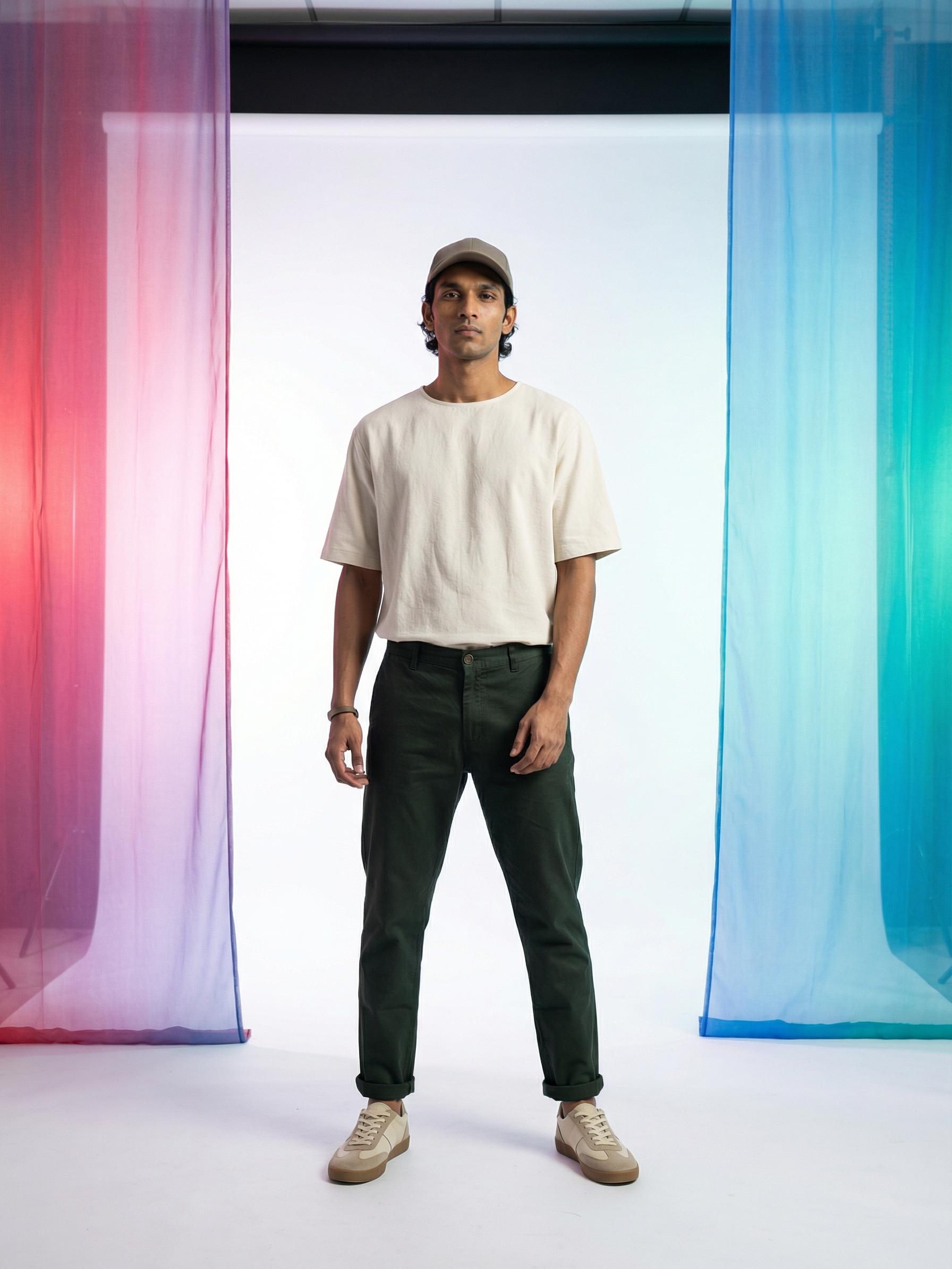 Men’s Regular Fit Chinos Dark Green Cotton Twill with Contrast Piping