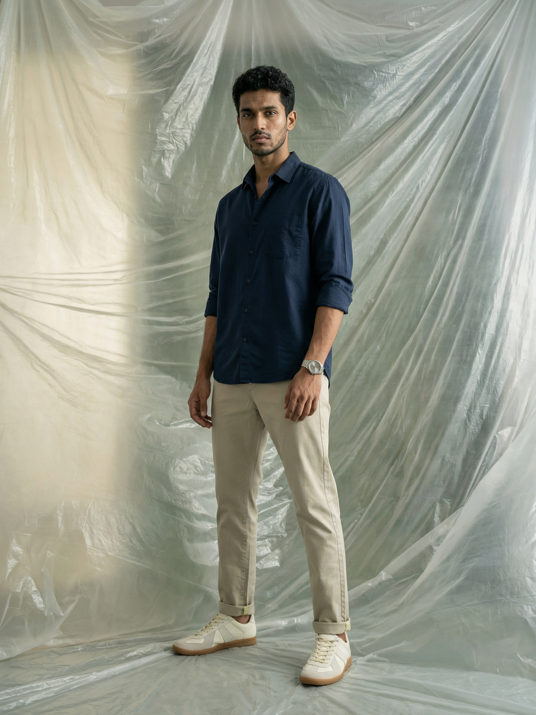 Men’s Regular Fit Cotton Twill Chinos Ash with Contrast Piping