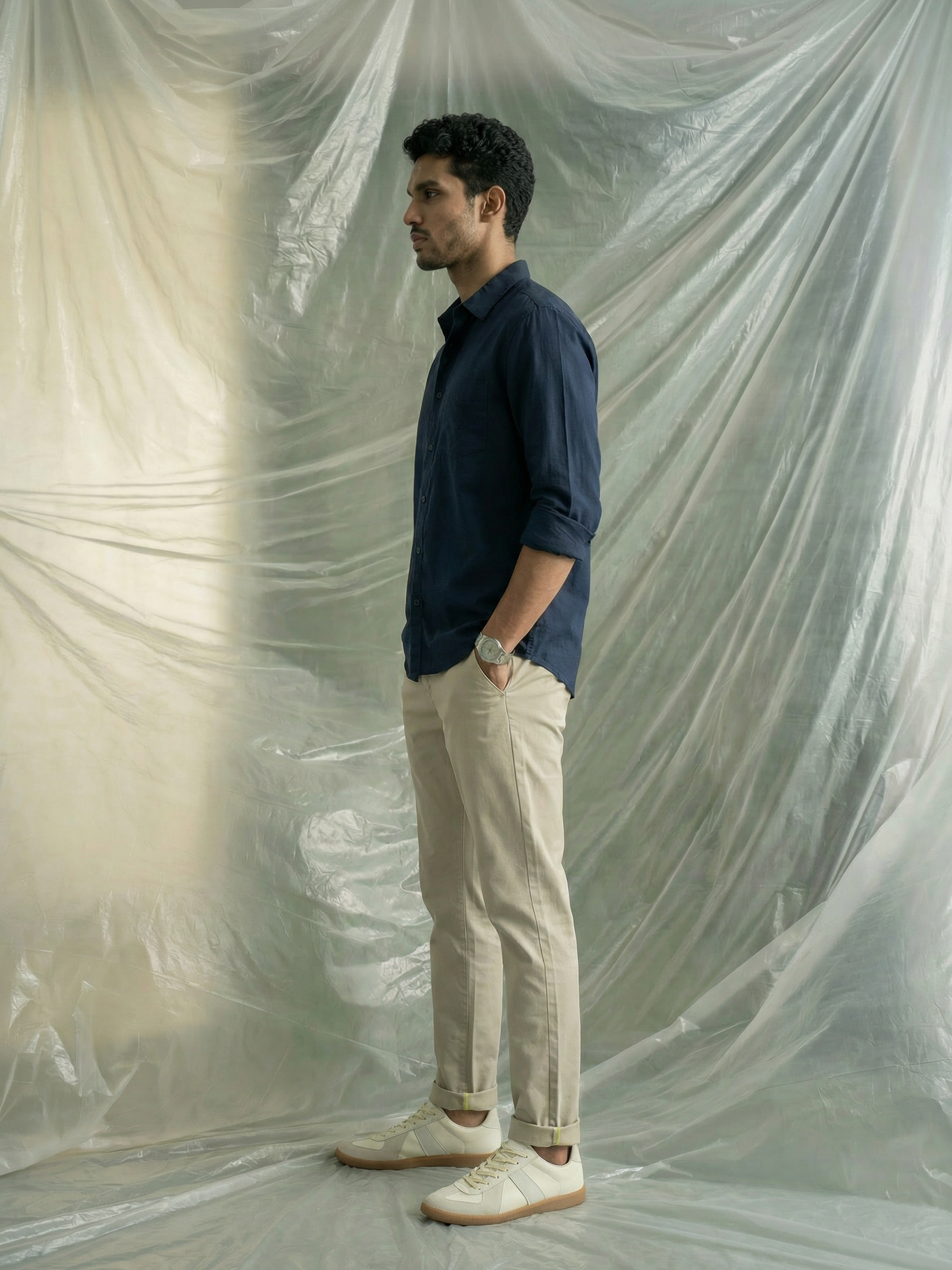 Men’s Regular Fit Cotton Twill Chinos Ash with Contrast Piping