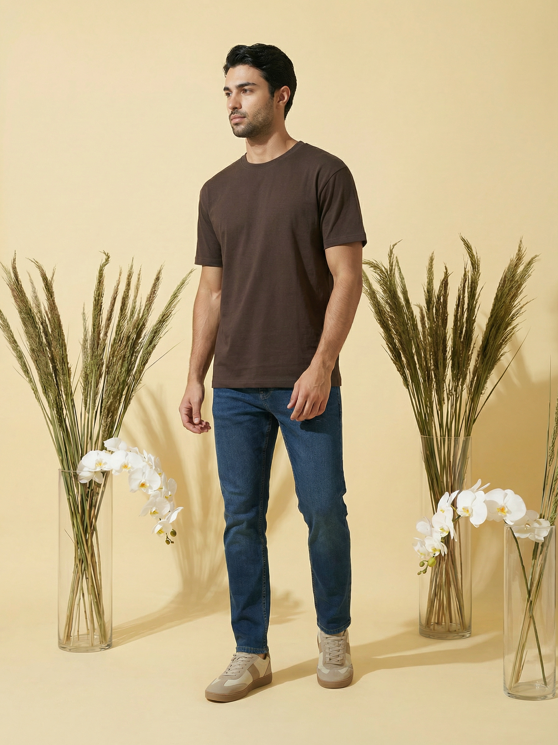Men’s Dark Blue PP Spray Cropped Jeans Cotton Blend Stretch Denim