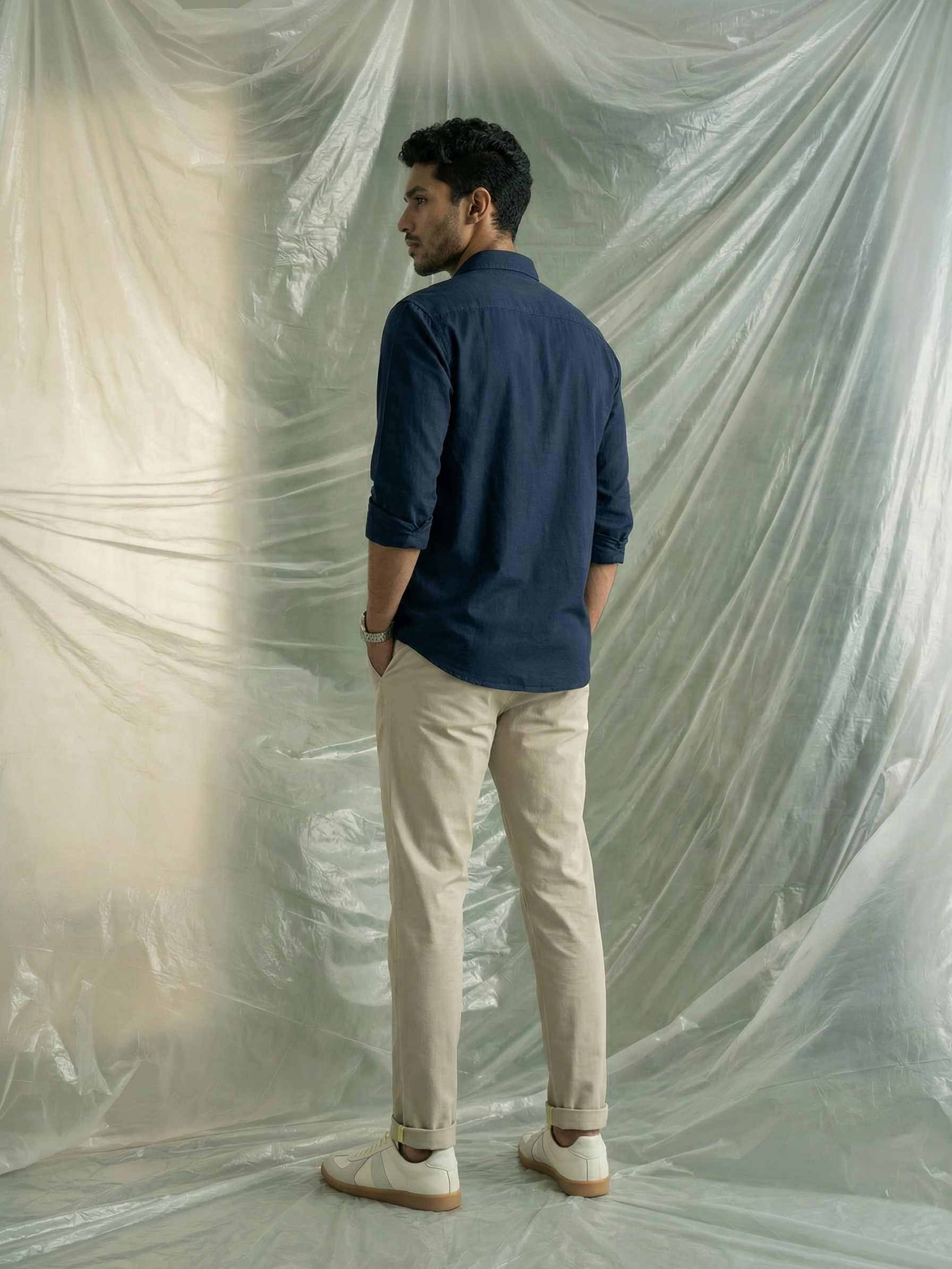 Men’s Regular Fit Cotton Twill Chinos Ash with Contrast Piping