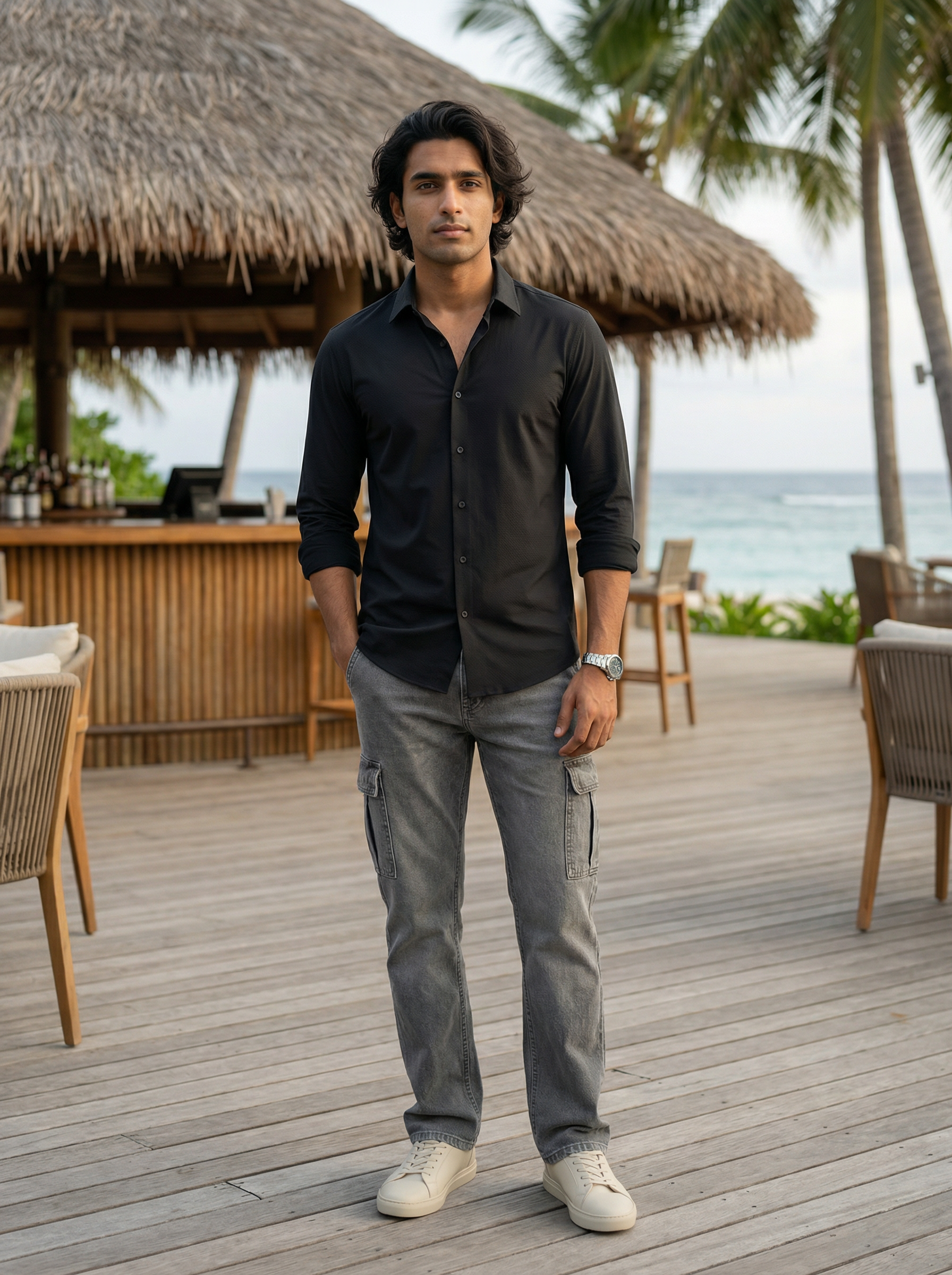 Men’s Relaxed Fit Black Dobby Lycra Shirt