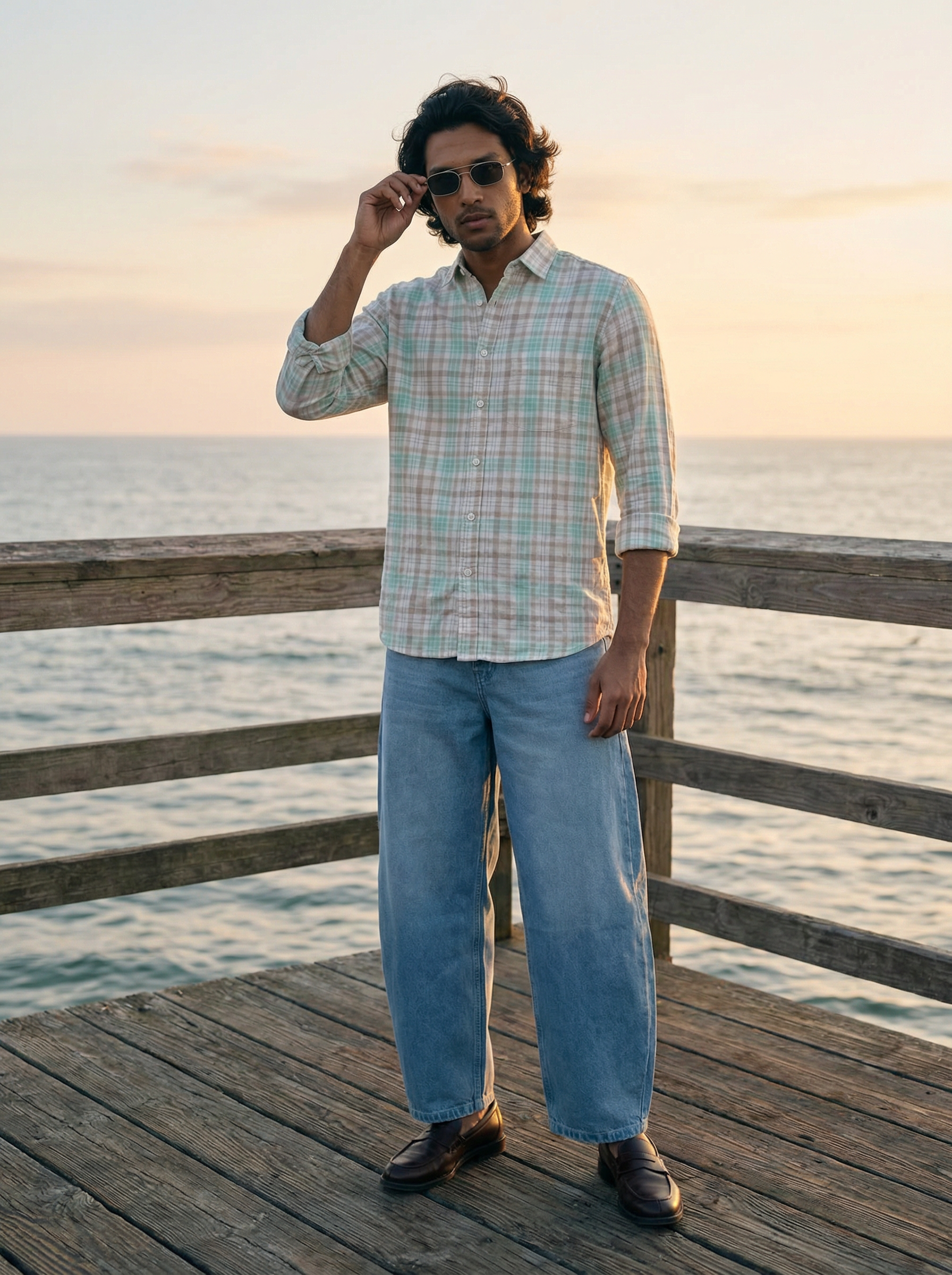 Men’s Green Relaxed Fit Multicolored Check Shirt
