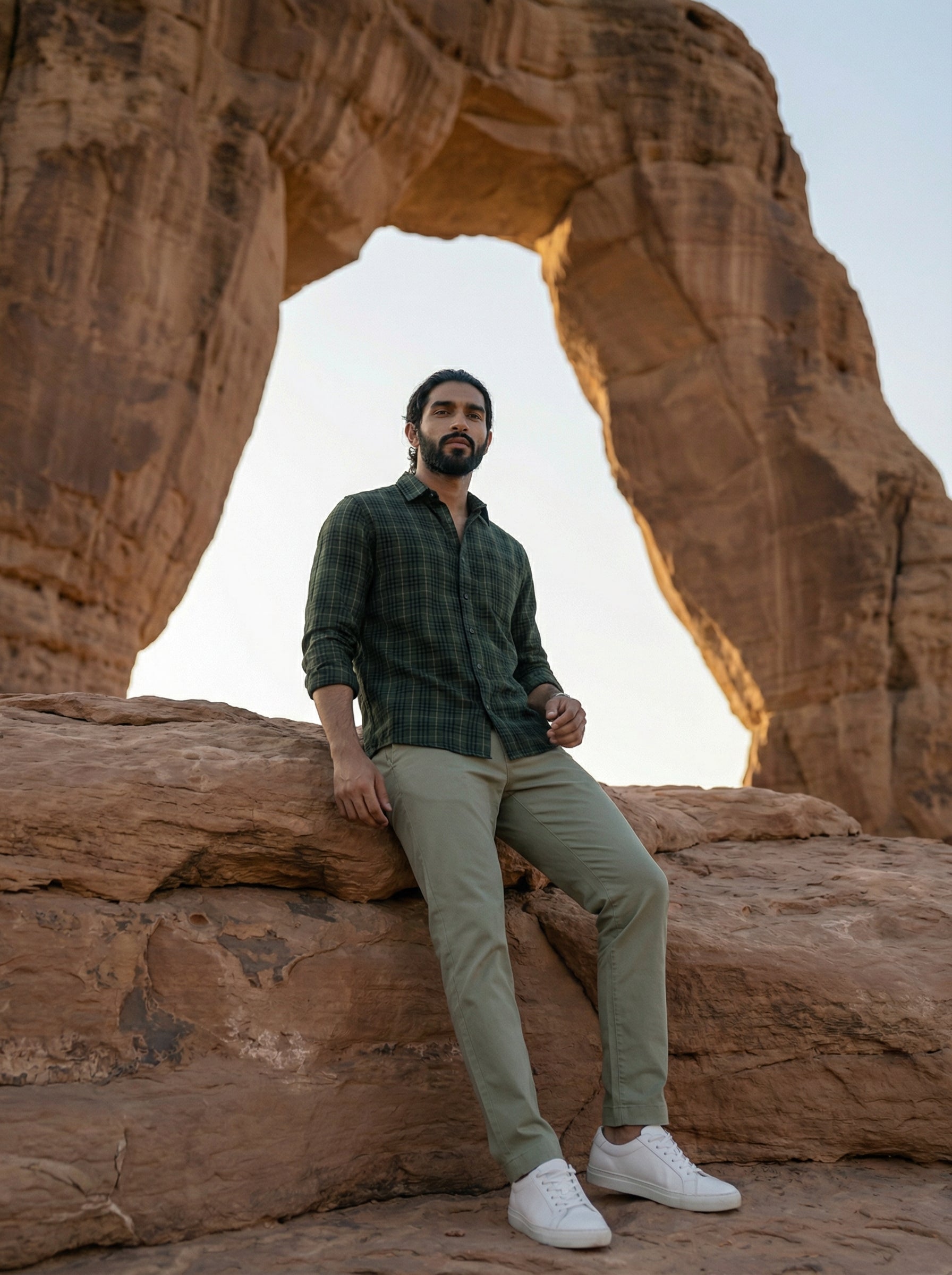 Men’s Relaxed Fit Dark Green Checked Shirt