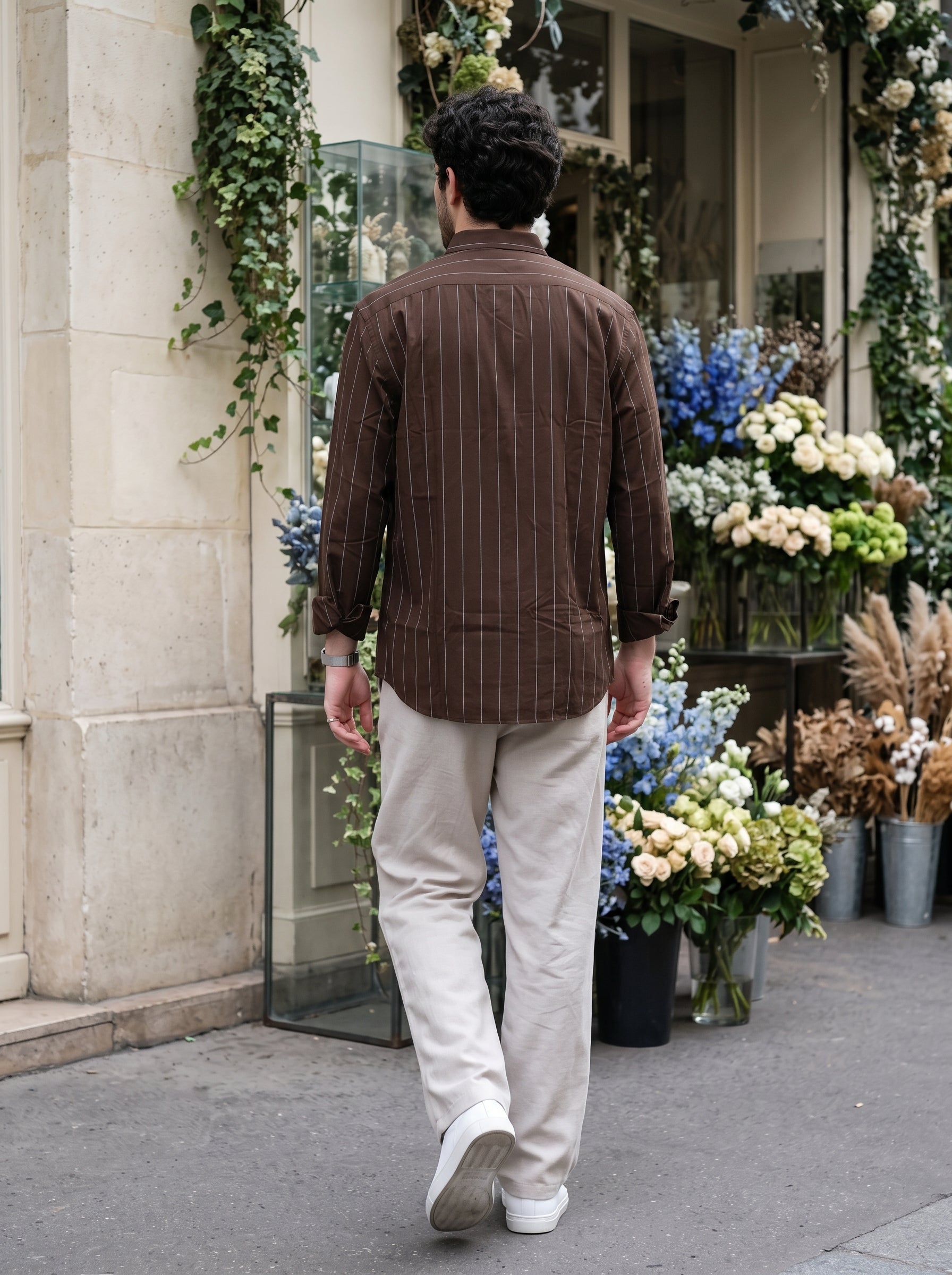 Men's Cotton Modal Stripes Brown Regular Fit Shirt
