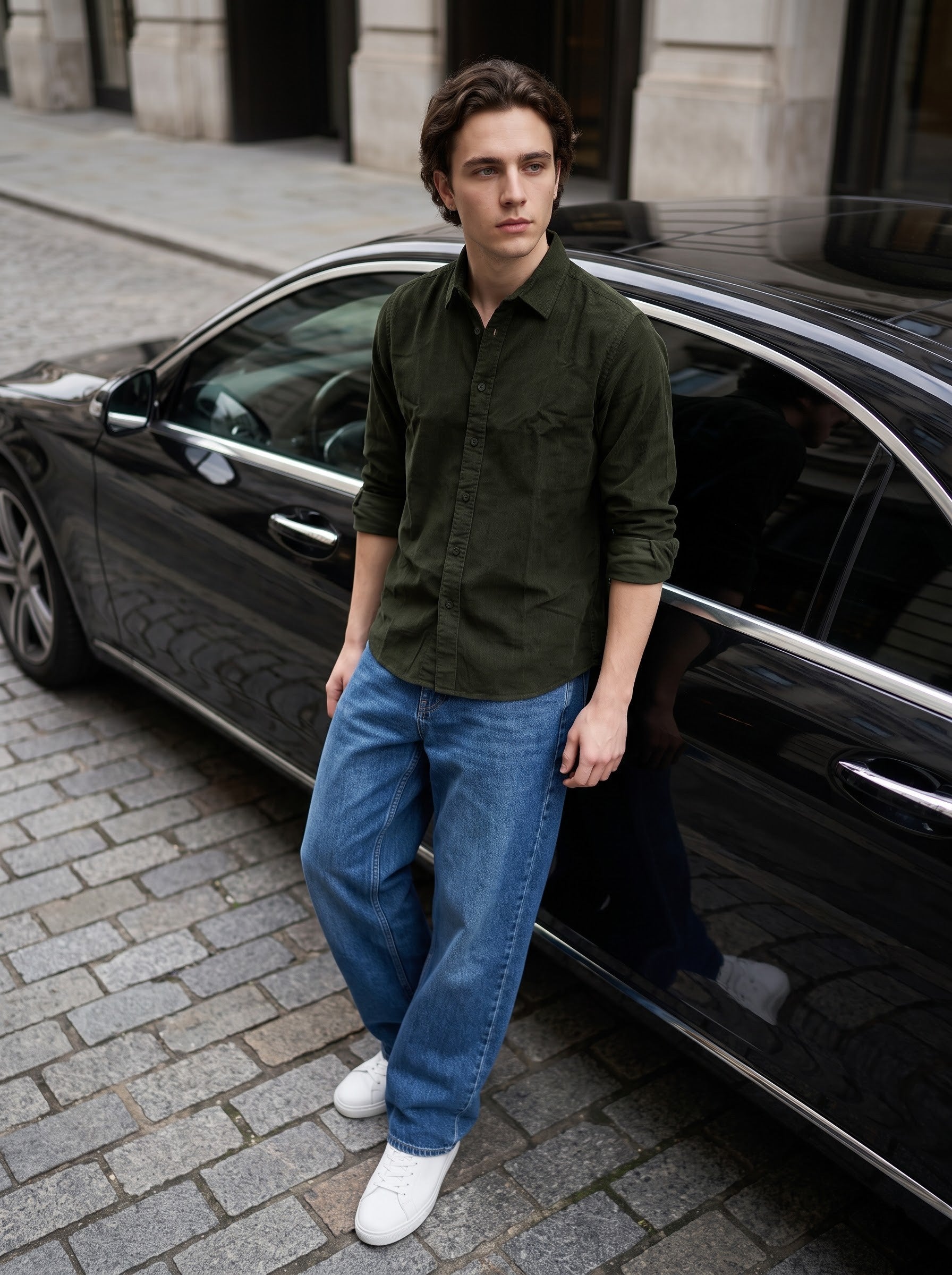 Men's Corduroy Green Regular Fit Shirt