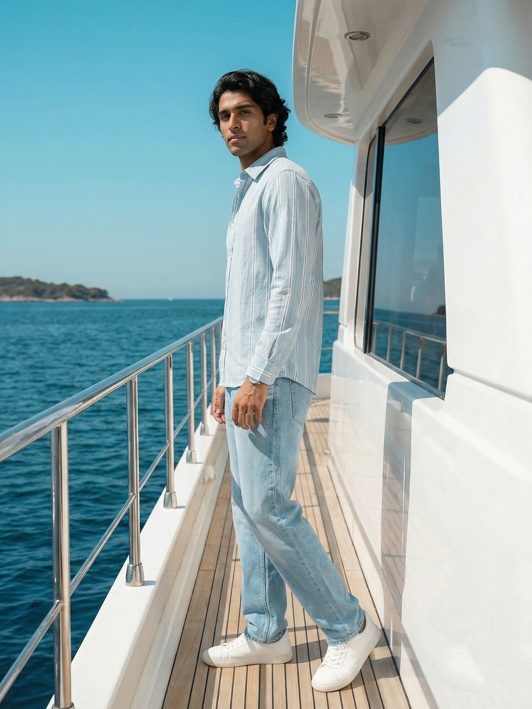 Men’s Relaxed Fit Blue Cotton Check Shirt