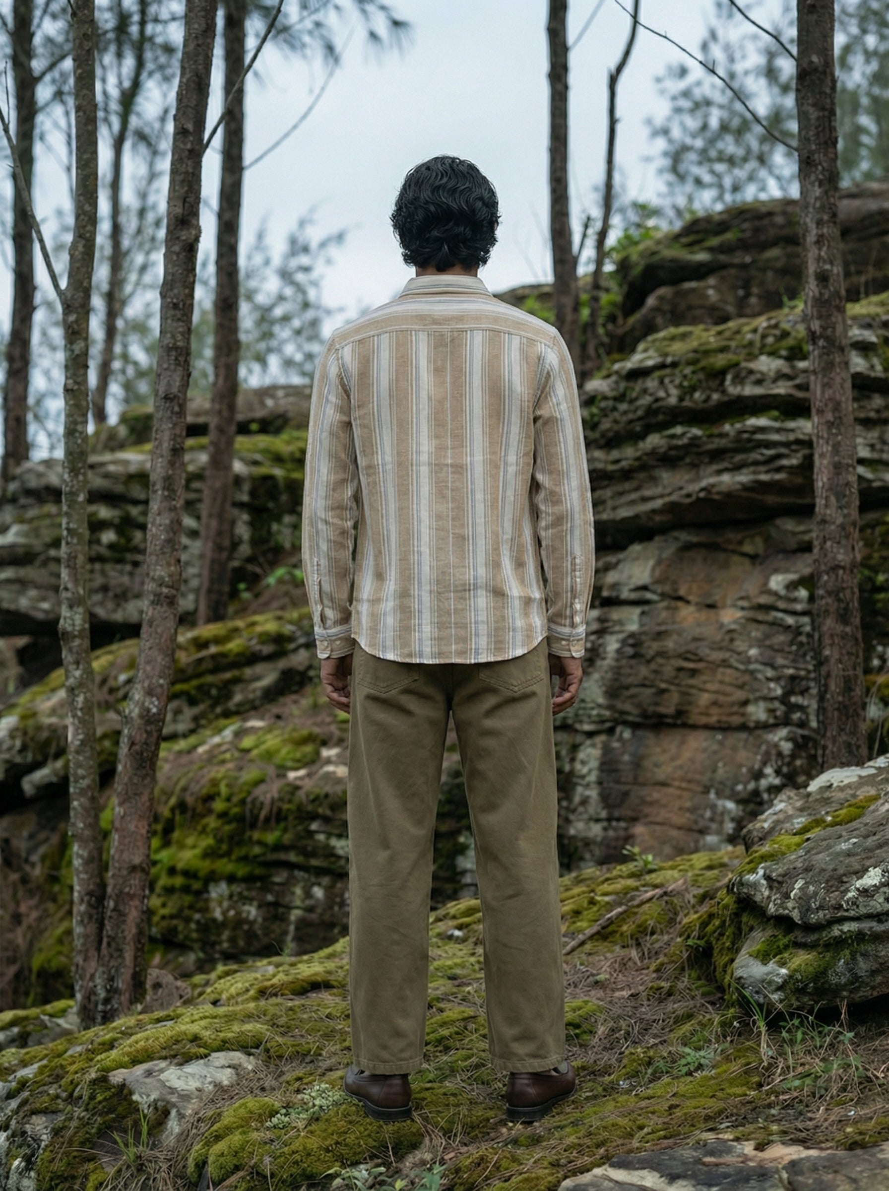 Men’s Brown Cotton Blend Oversized Textured Shirt