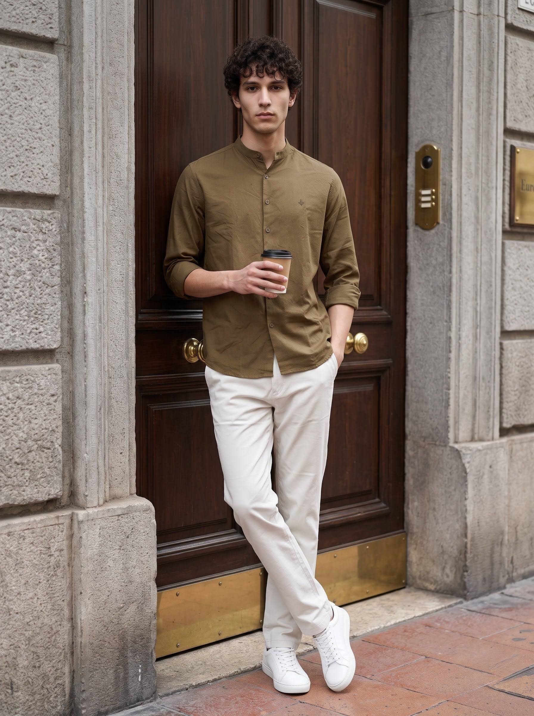 Men's Lyocell Linen Mustard Color Relaxed Fit Shirt