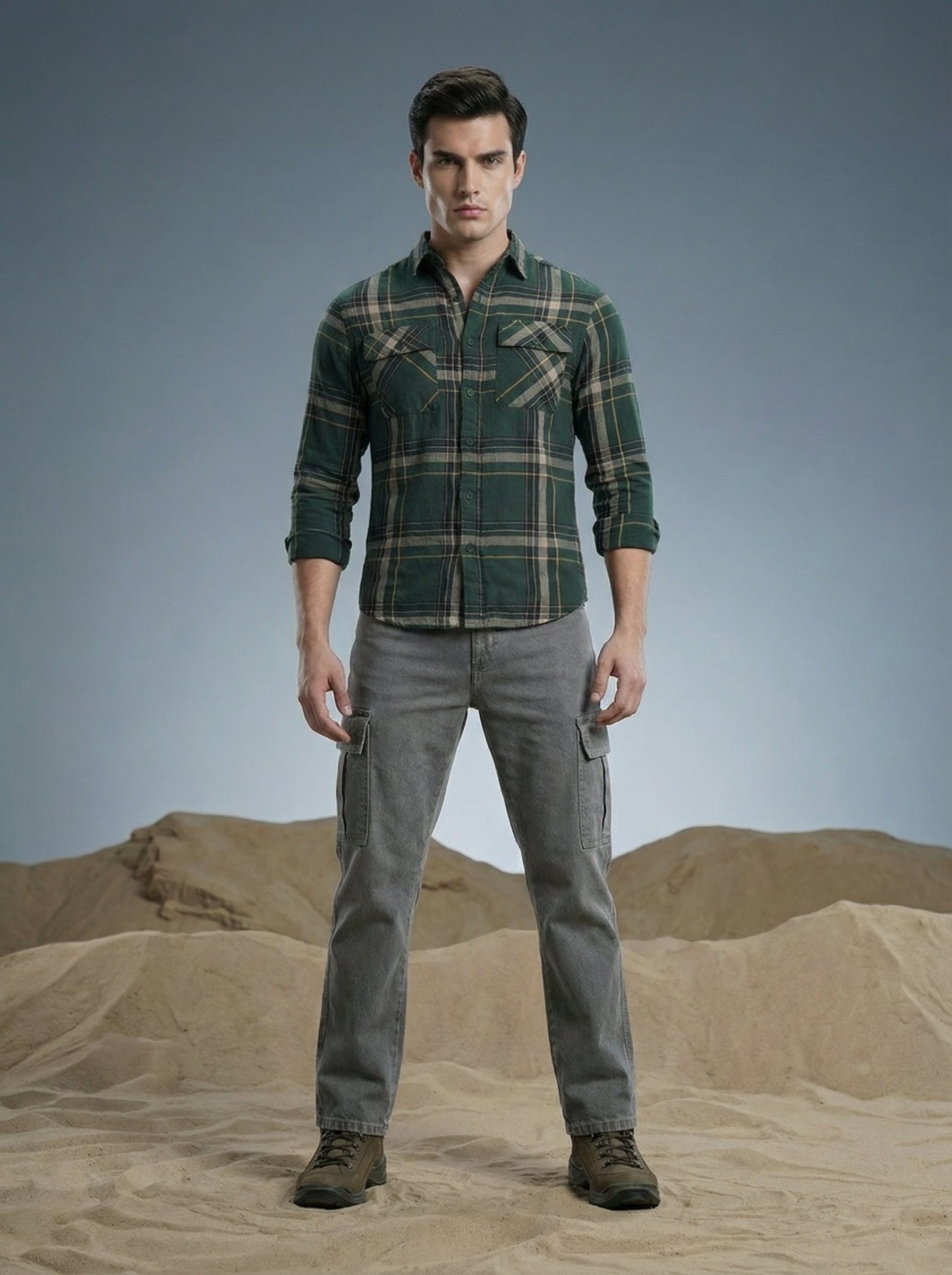 Men’s Green Relaxed Fit Check Shirt