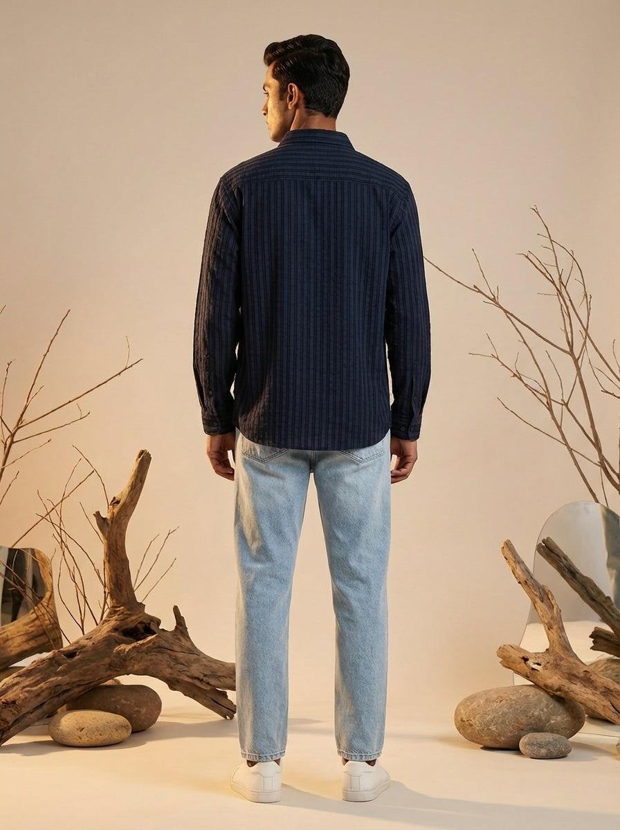 Men’s Navy Cotton Blend Oversized Shirt