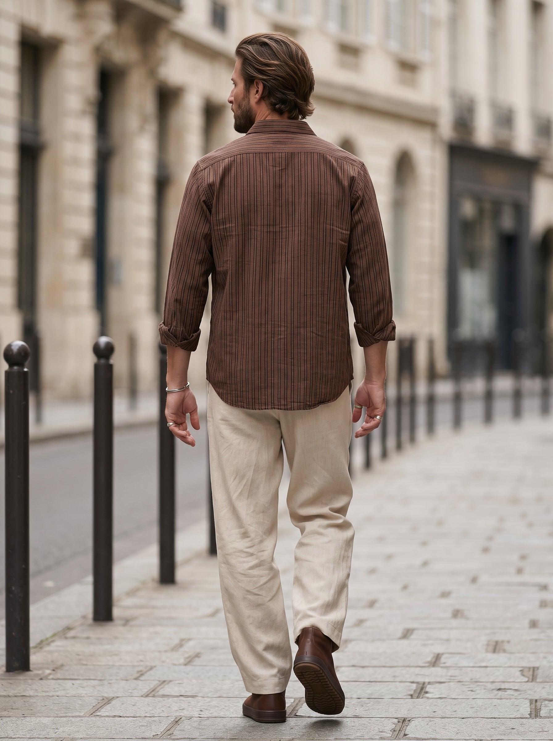 Men's Cotton Stripes Walnut Regular Fit Shirt