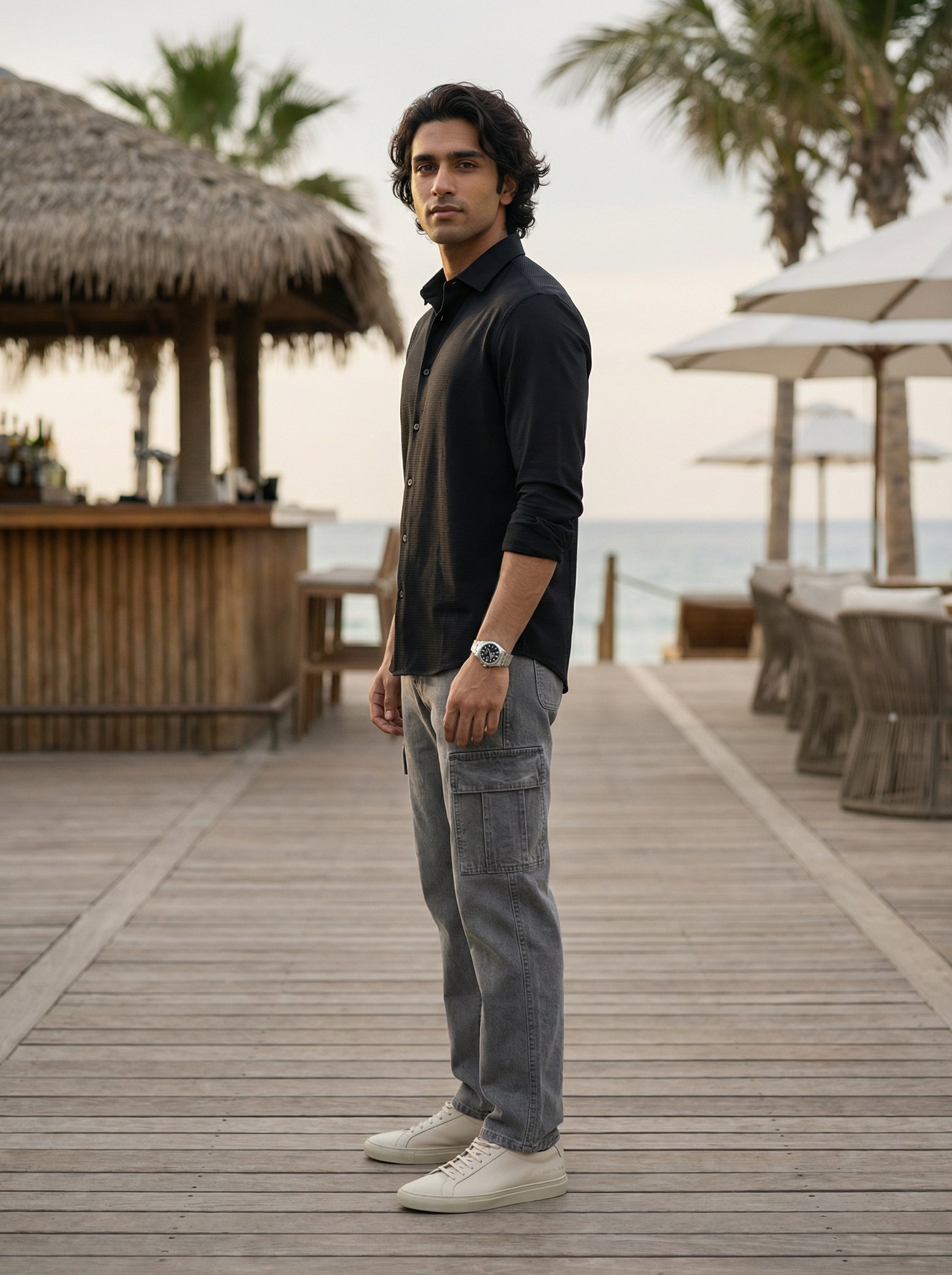 Men’s Relaxed Fit Black Dobby Lycra Shirt