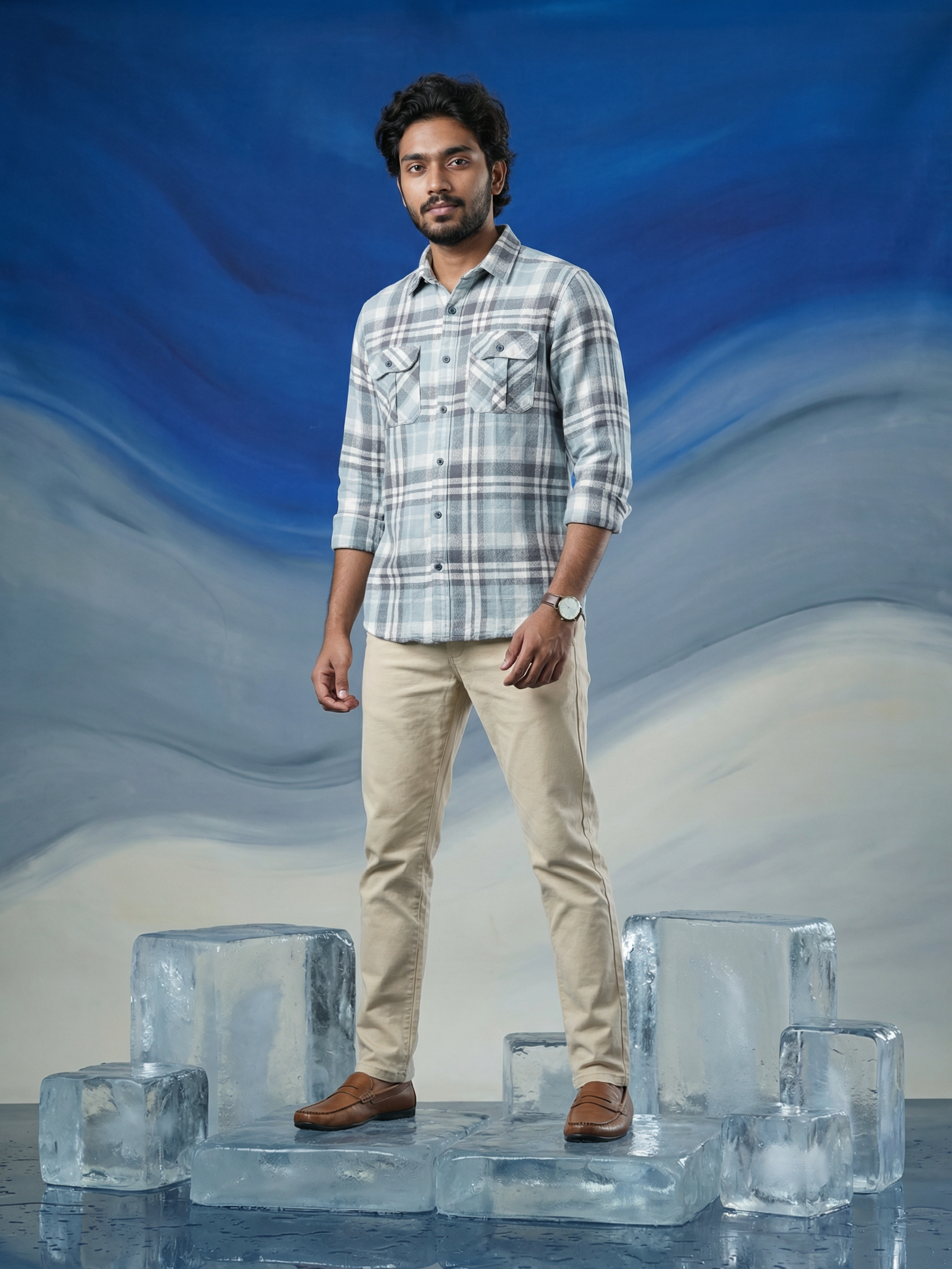 Men’s Regular Fit Grey Cotton Check Shirt
