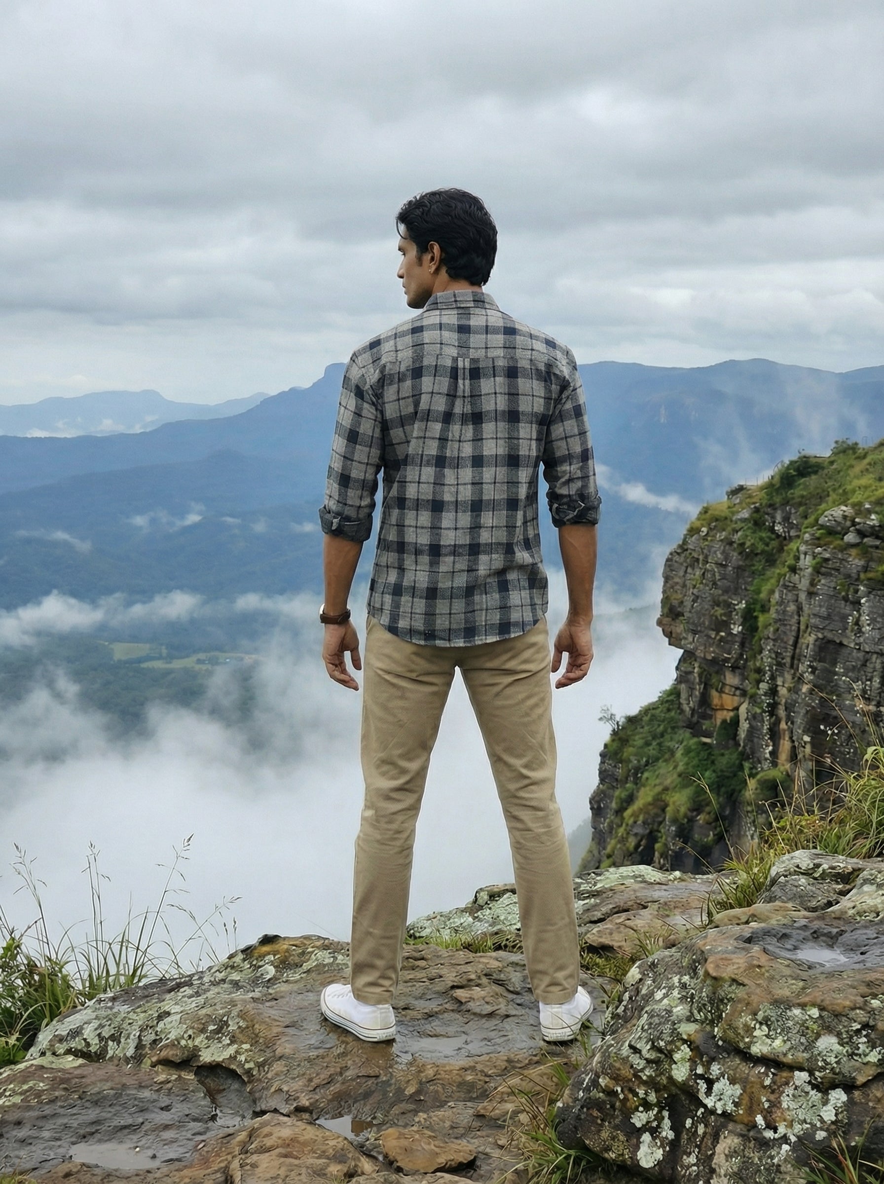Men’s Oversized Cotton Navy Check Shirt