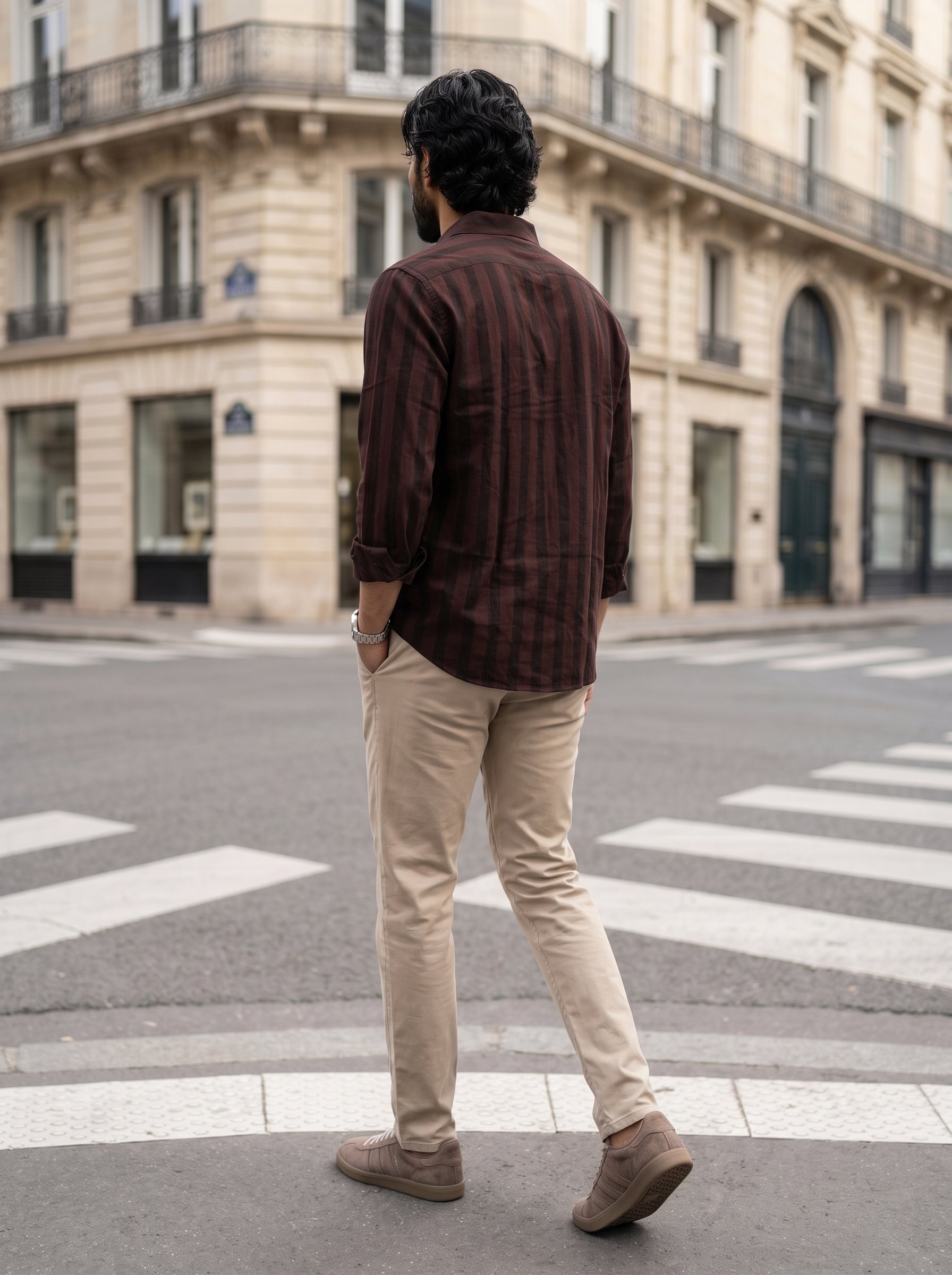 Men's Cotton Stripes Copper Regular Fit Shirt