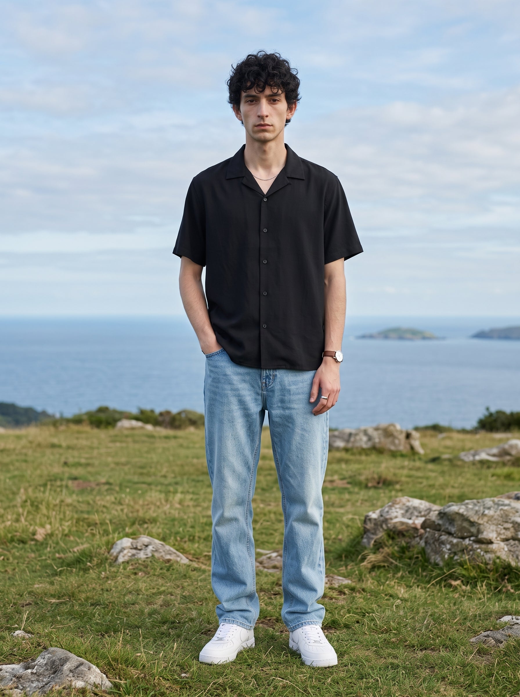 Men's 100% Polyester Black Relaxed Fit Shirt