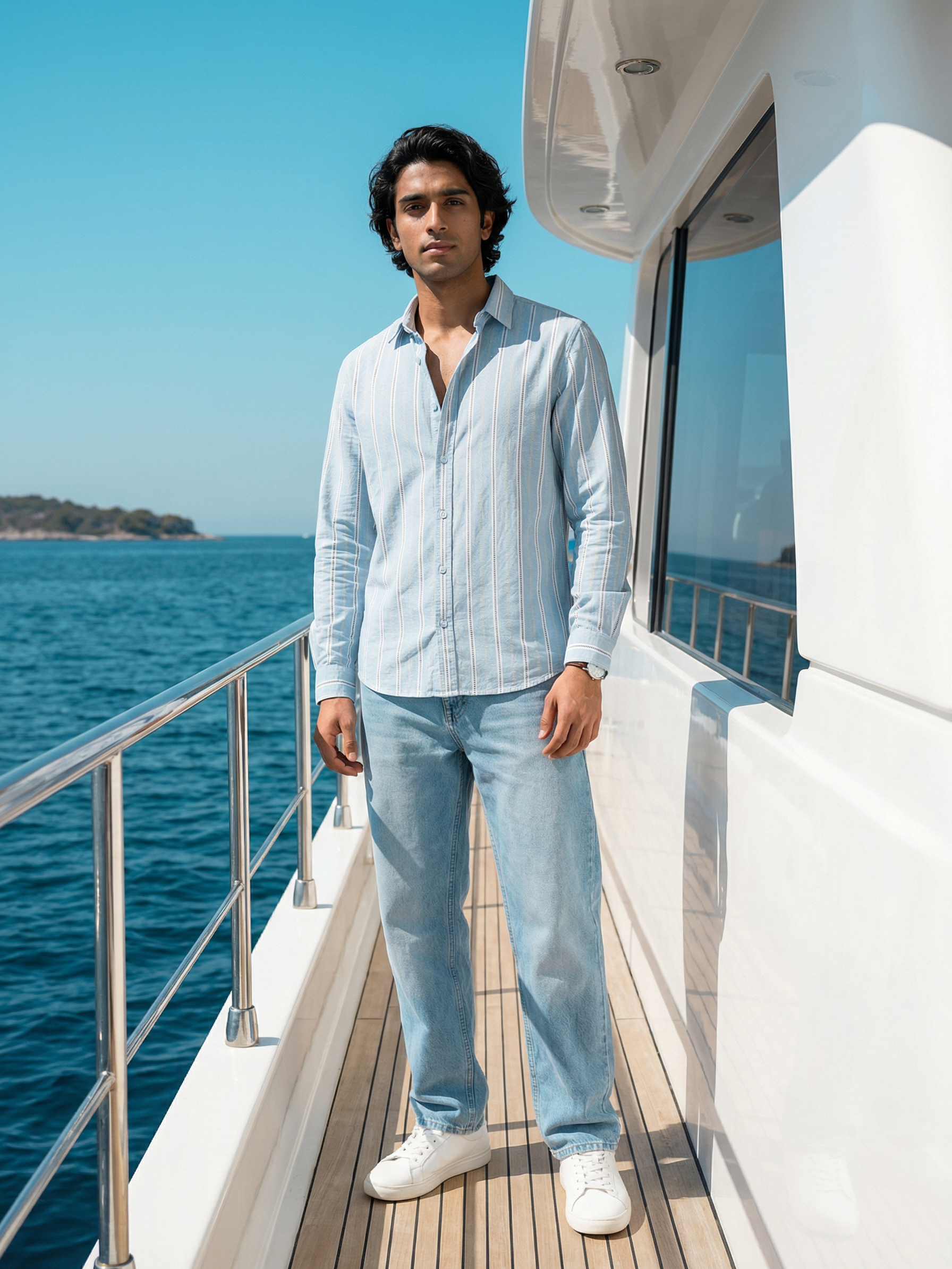 Men’s Relaxed Fit Blue Cotton Check Shirt