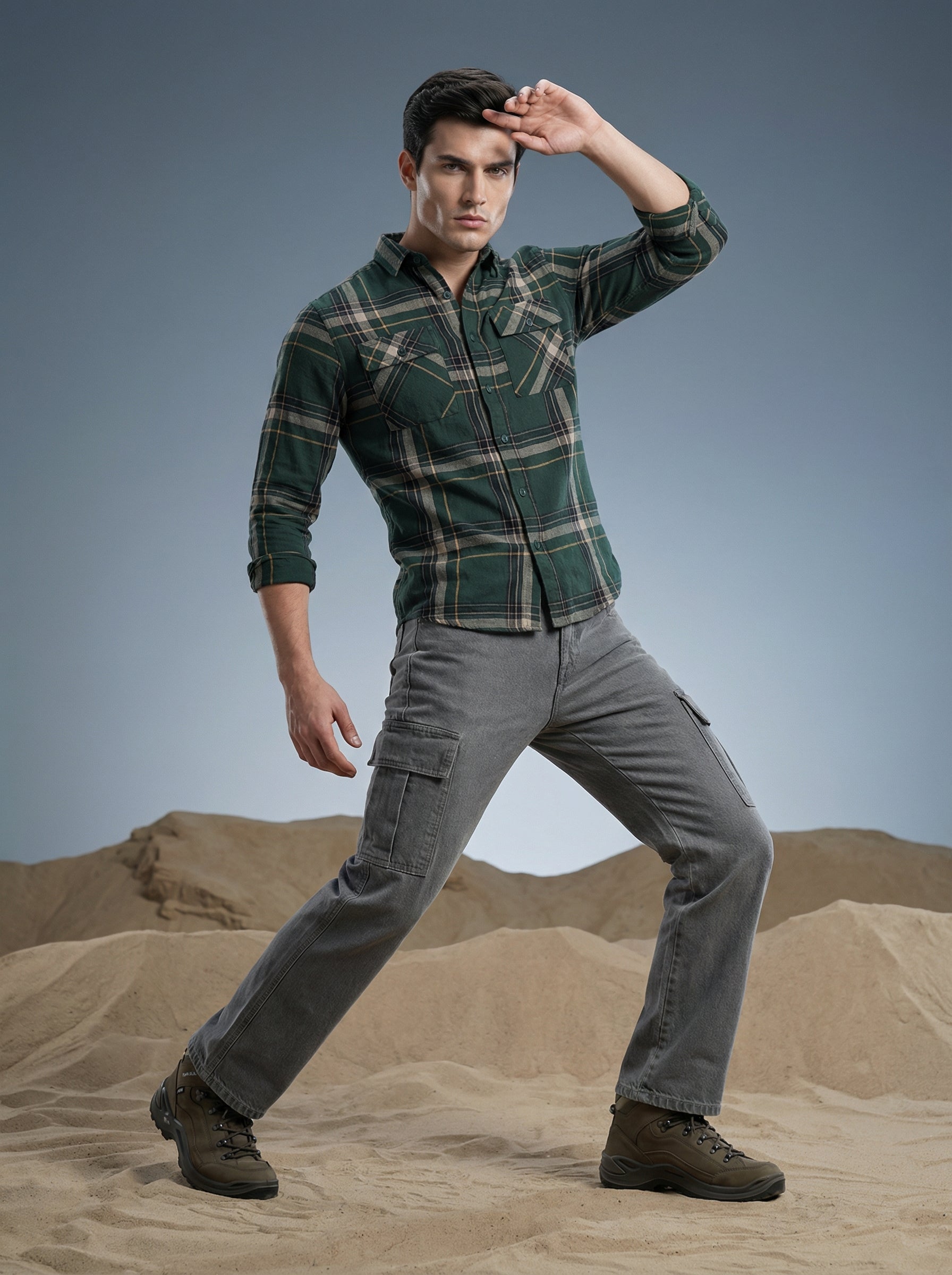 Men’s Green Relaxed Fit Check Shirt