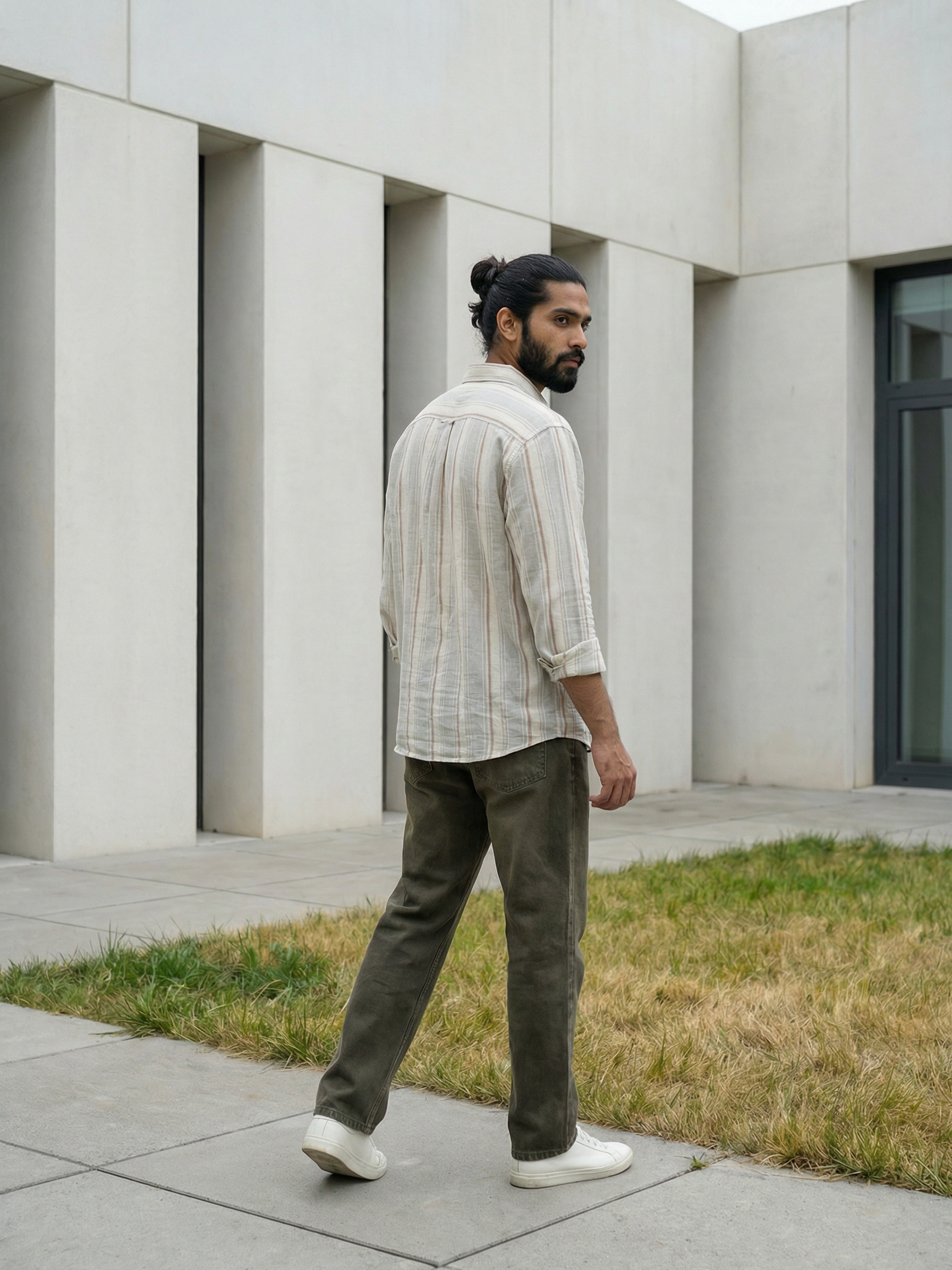 Men’s Oversized Blue Stripe Cotton Blend Shirt
