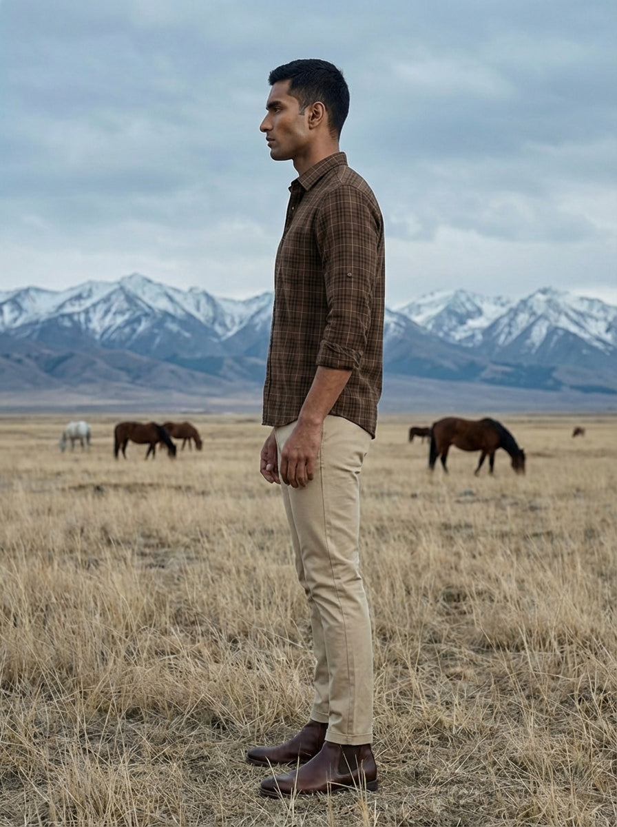 Men’s Brown Relaxed Fit Checked Shirt