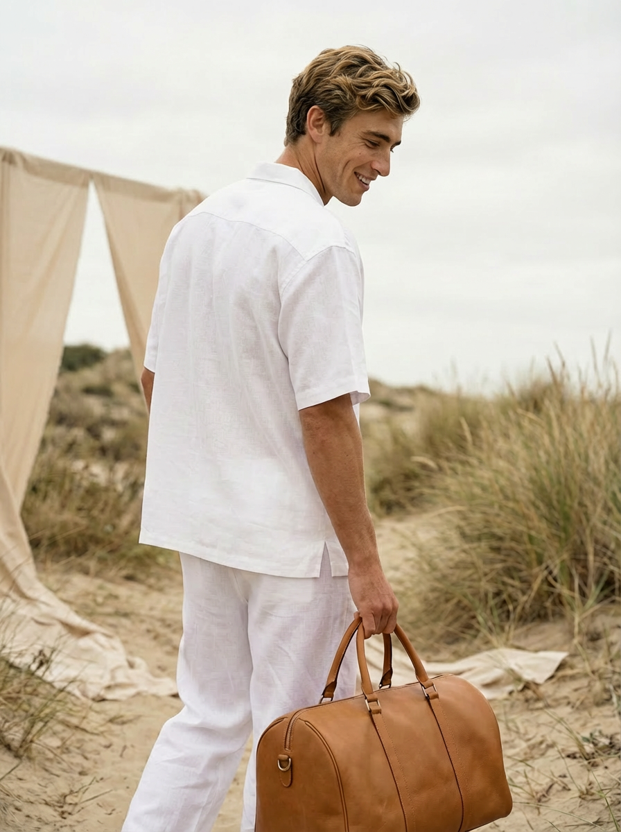 Off White Oversized Fit Natural Organic Flax Shirt